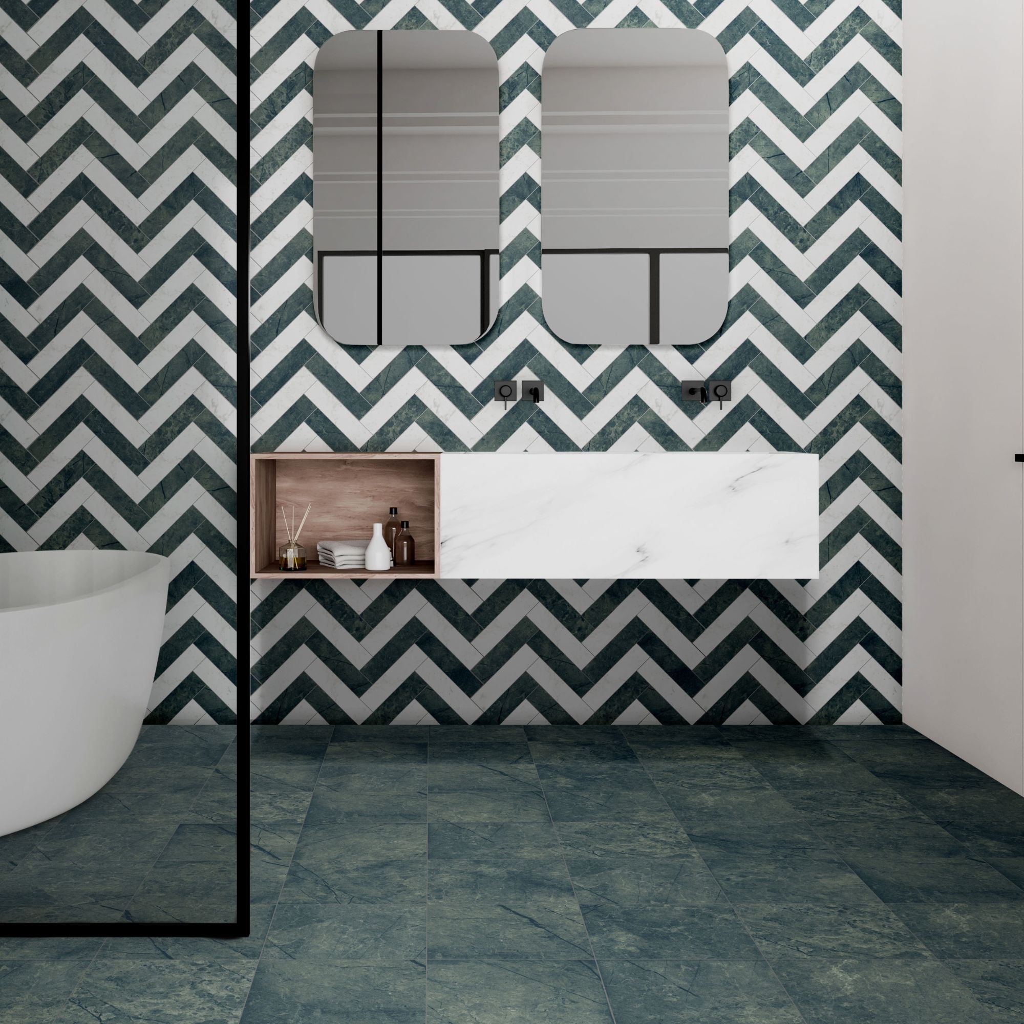 Chester Verde Guatemala Marble Effect Porcelain Tile 30x30cm Matt