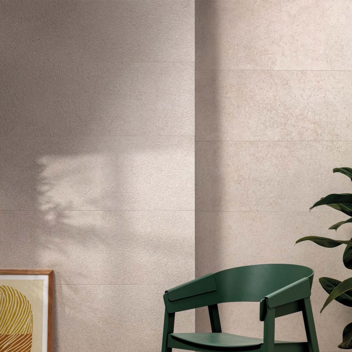 cluny sand stone effect textured ceramic wall tile 33x100cm lifestyle