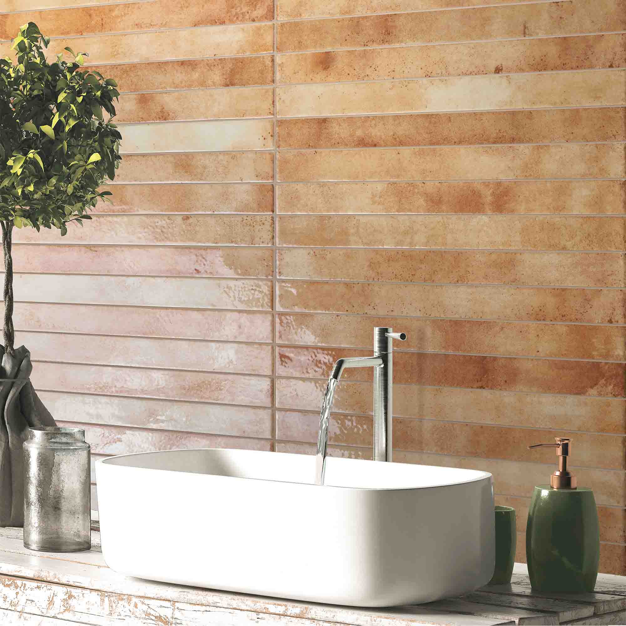 colours beige ceramic wall tile 4.5x45cm gloss