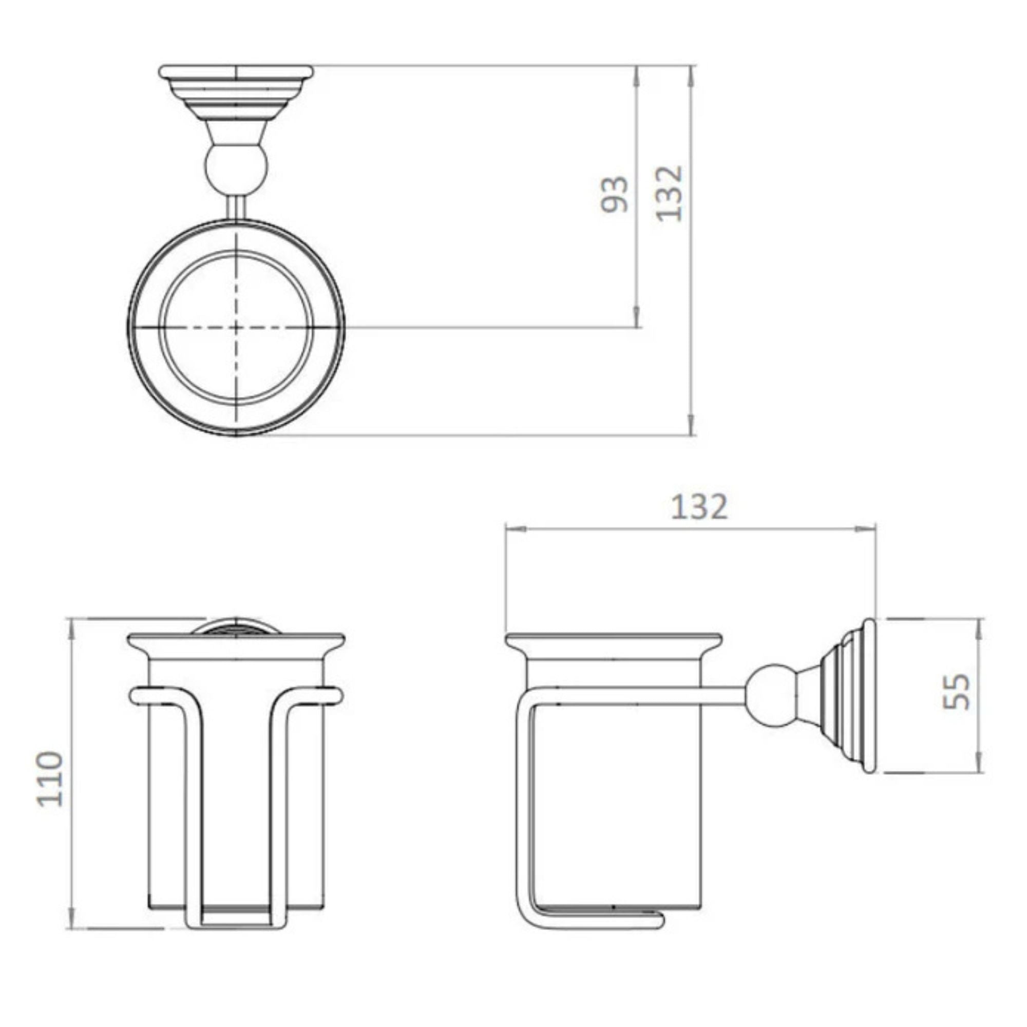 Crosswater Belgravia Tumbler Holder Dimensions