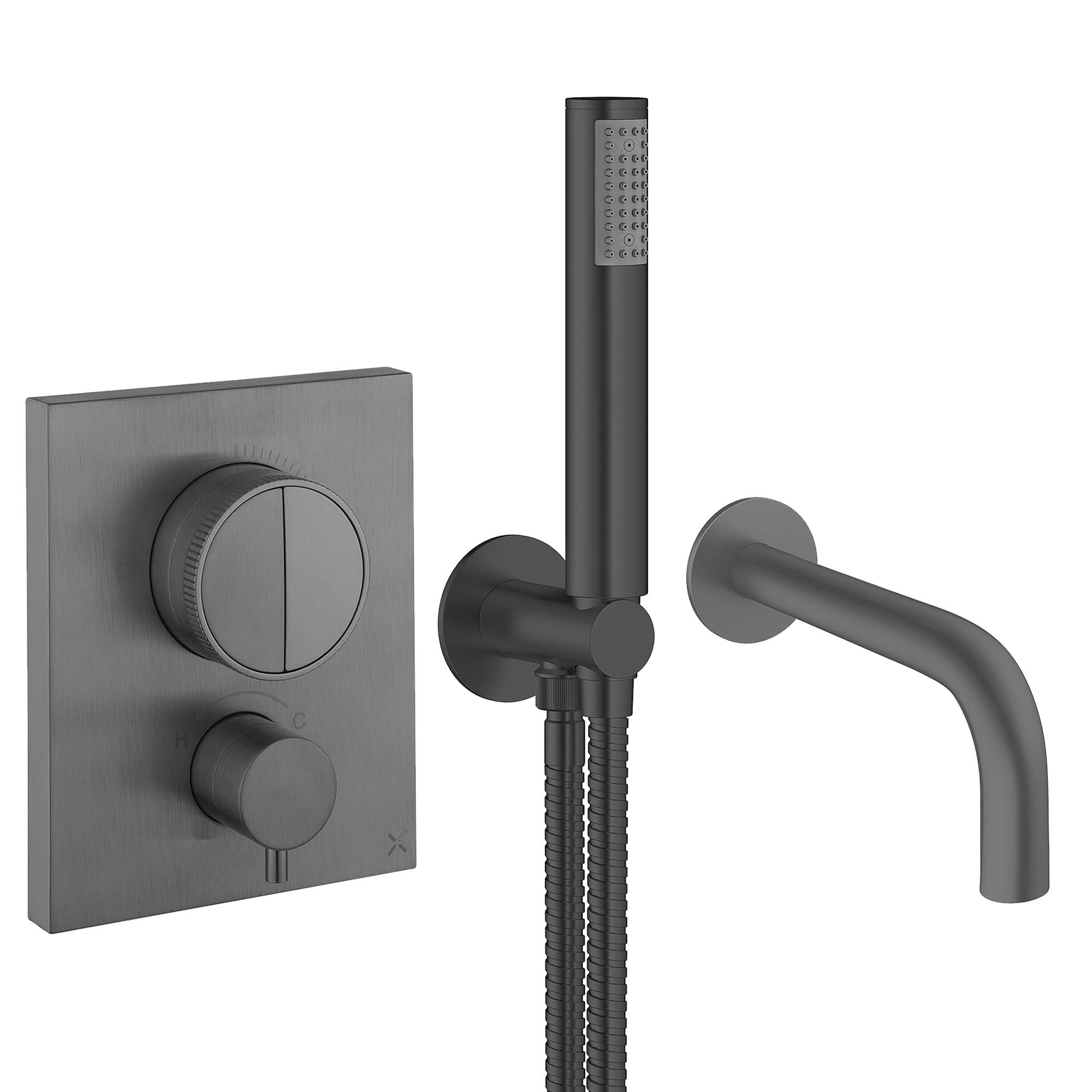 crosswater mpro push thermostatic valve pencil shower bath spout slate