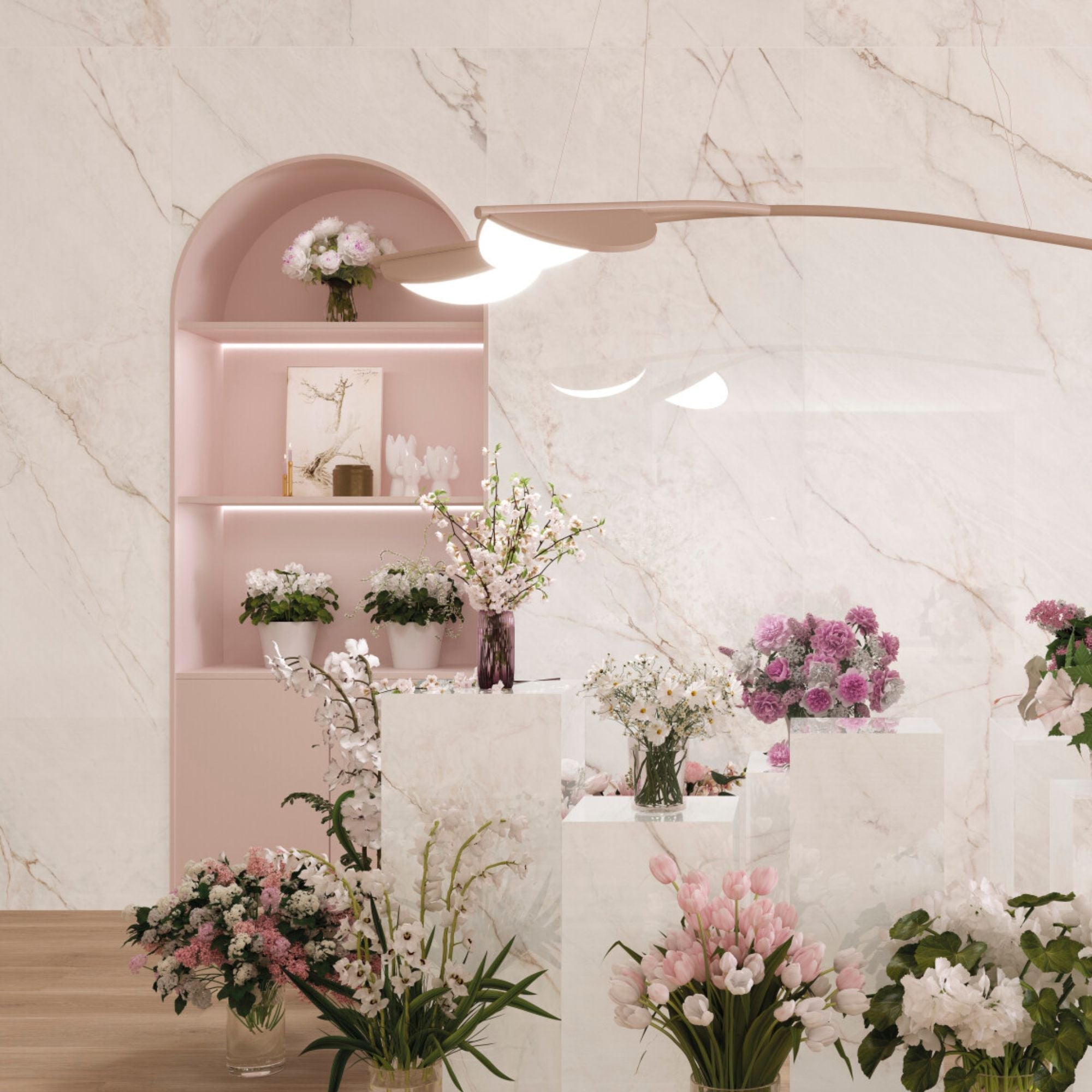 Dahlia White 4D Marble Effect Wall Tile 33x100cm Matt Deluxe Bathrooms