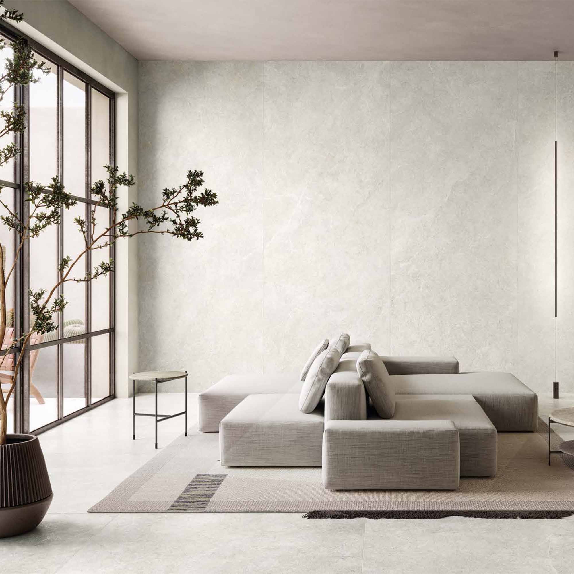 Deluxe Limestone White Stone Effect Porcelain Tile 60x120cm Matt ...