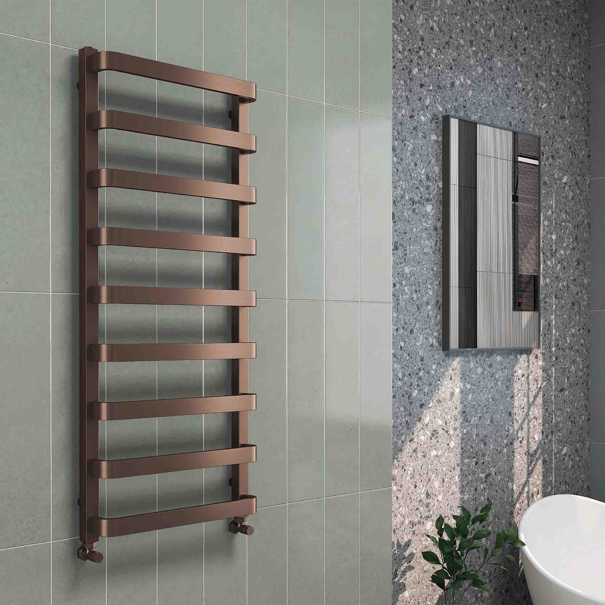 elliot heated towel rail 1200x500mm brushed bronze