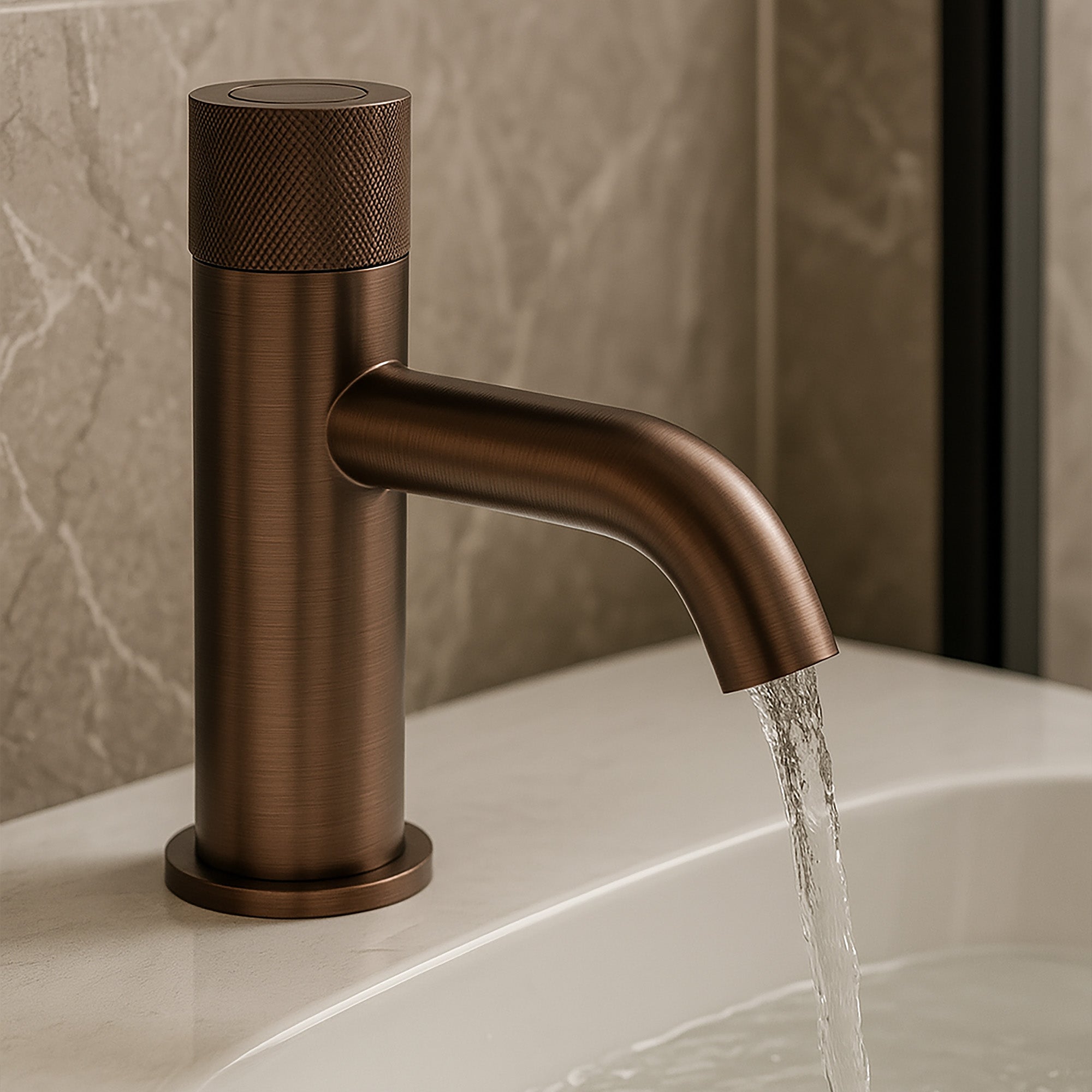 elliot push button knurled basin mixer brushed bronze