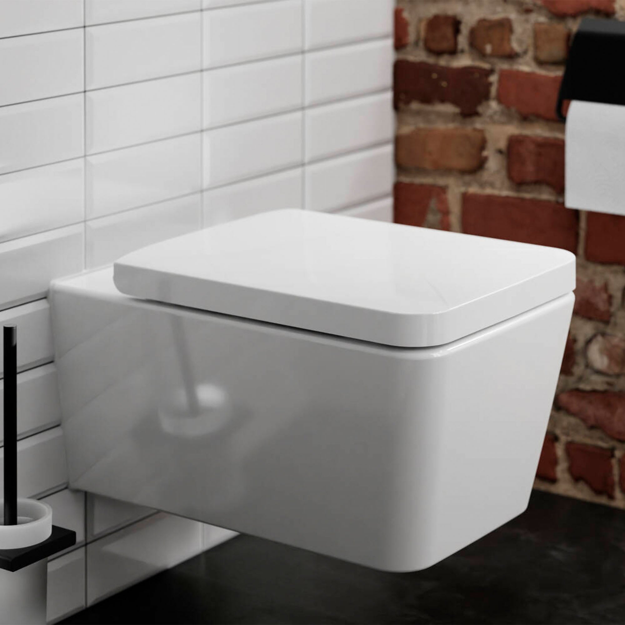 elupura qube rimless wall mounted wc pan with soft close seat white gloss
