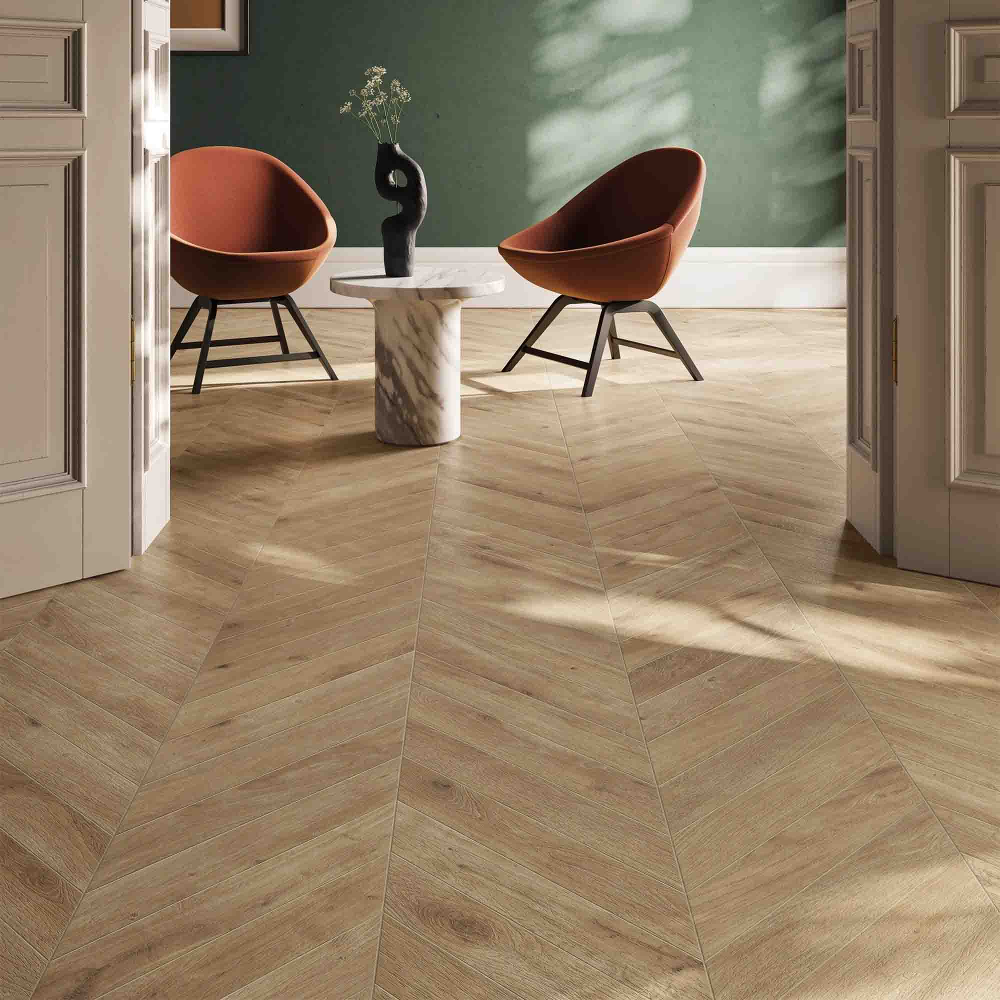essence taupe chevron wood effect porcelain tile 9x50cm matt