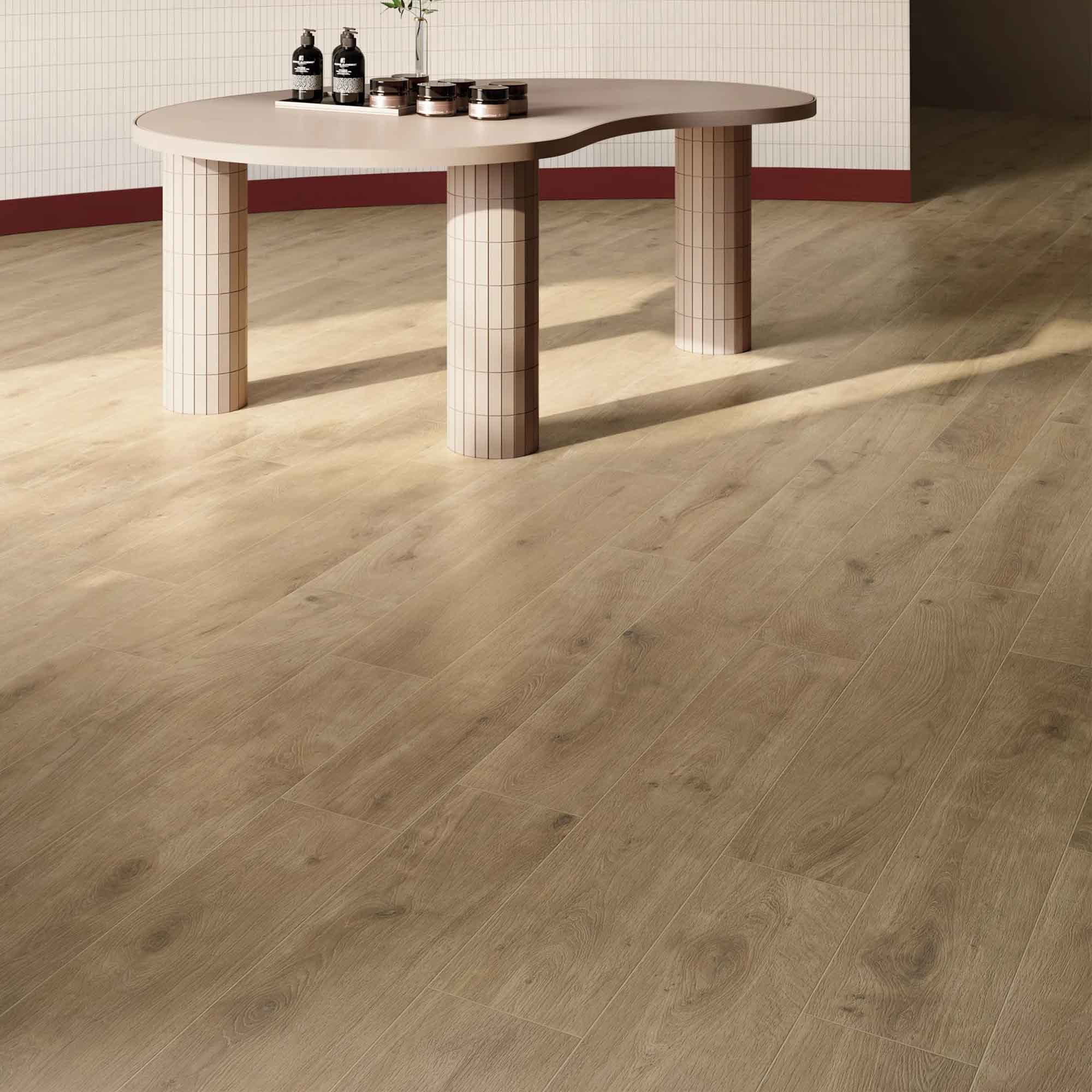essence taupe wood effect porcelain tile 20x120cm matt
