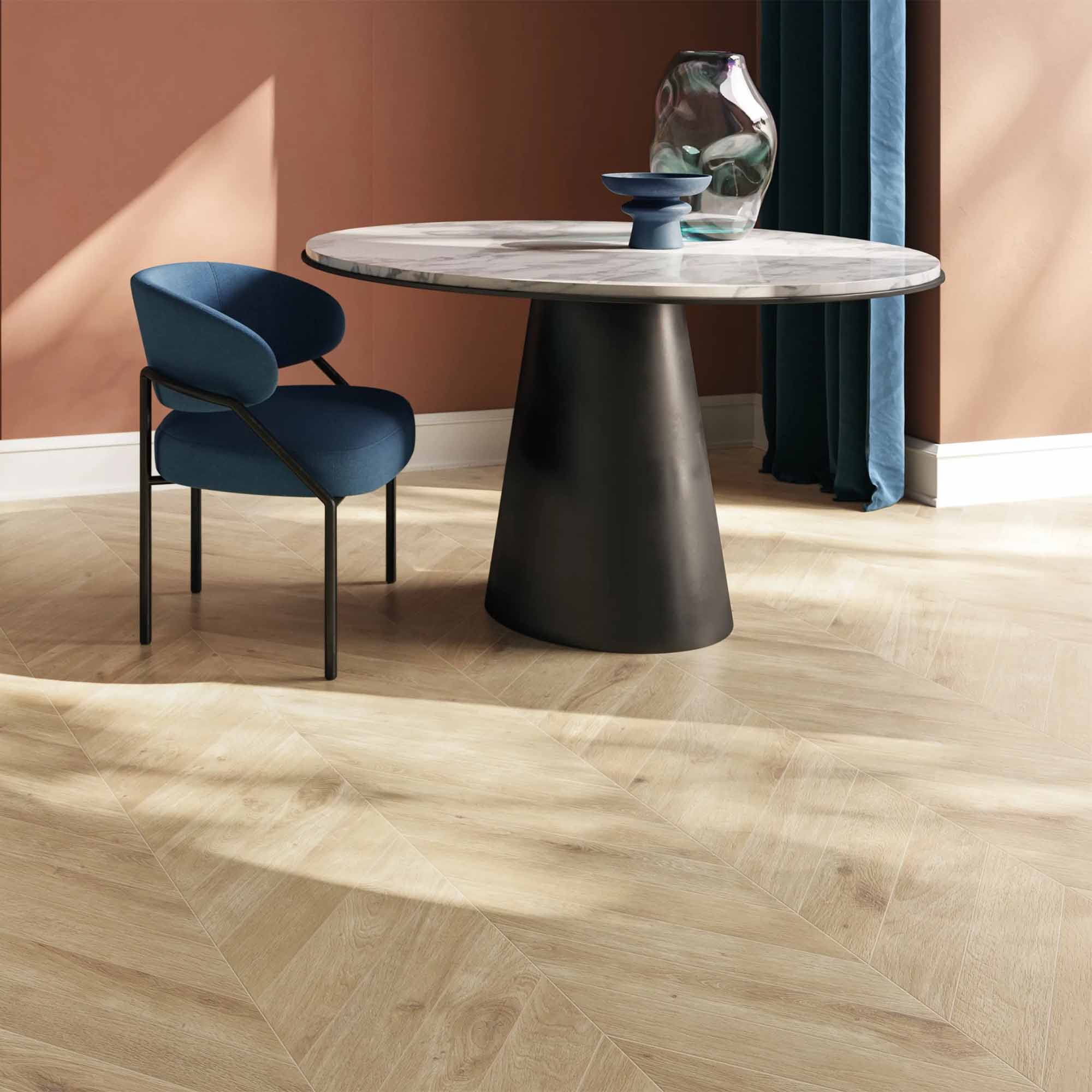 essence warm chevron wood effect porcelain tile 9x50cm matt