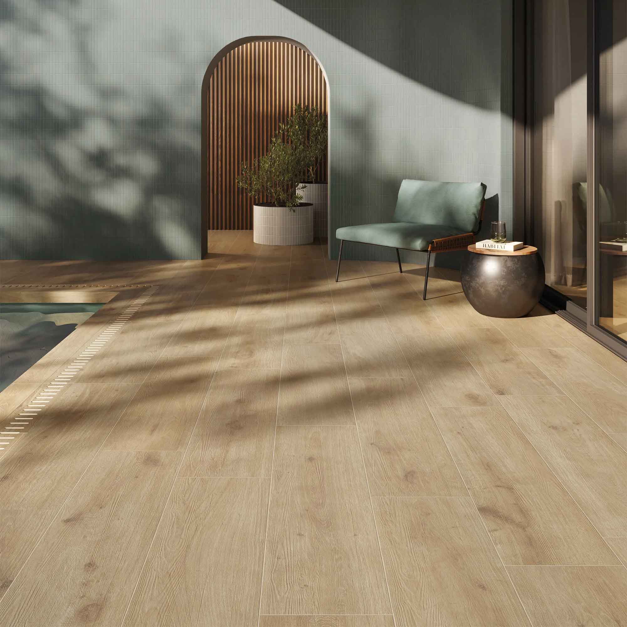 essence warm wood effect porcelain tile 20x120cm matt