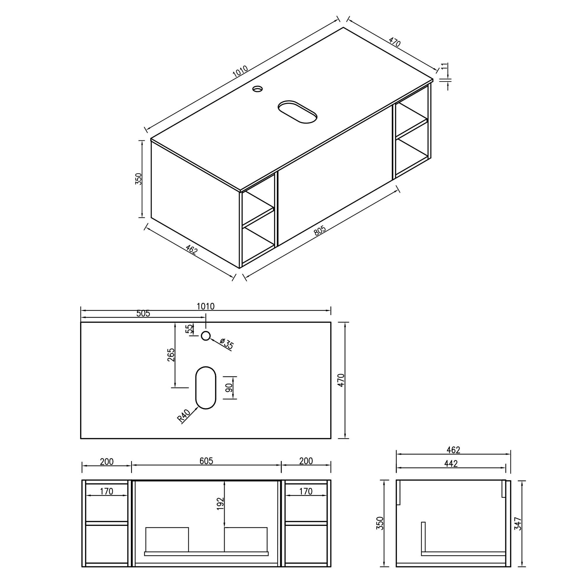 florence 1000 wall mounted vanity unit with stone worktop and 2 open shelves dimensions