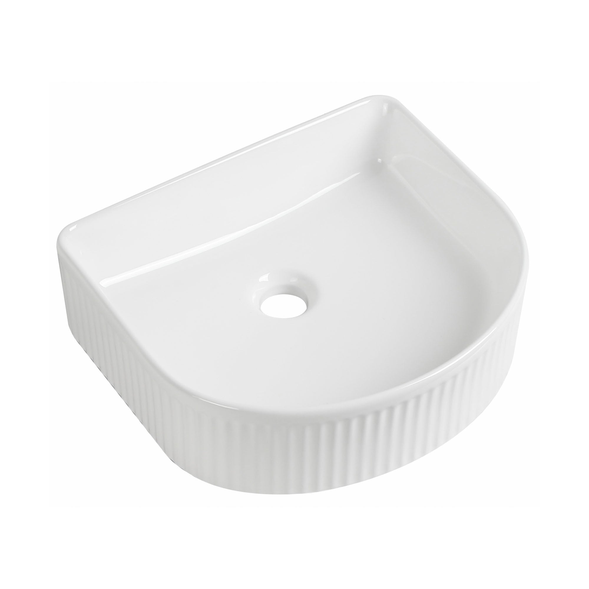 florence fluted d shape countertop basin gloss white