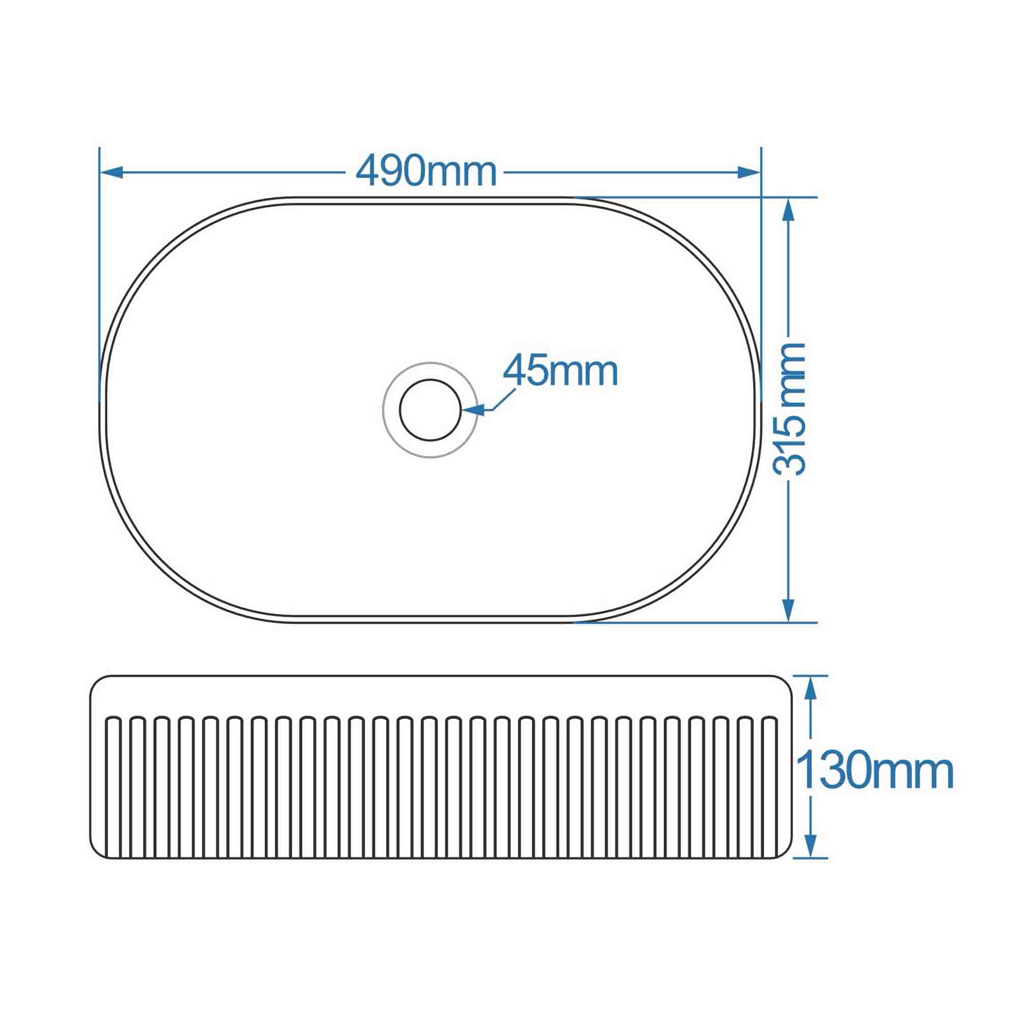 florence fluted oval countertop basin dimensions