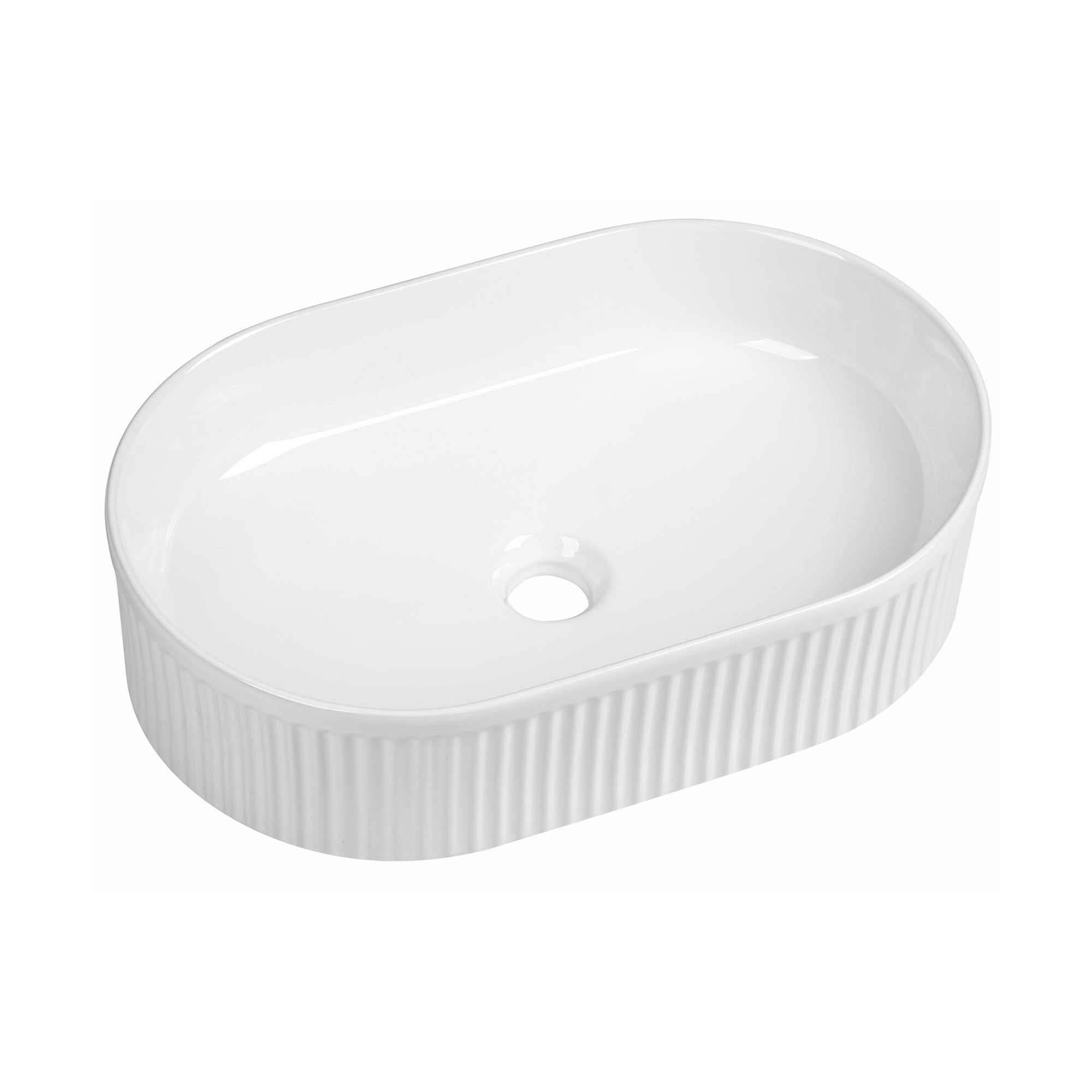 florence fluted oval countertop basin gloss white