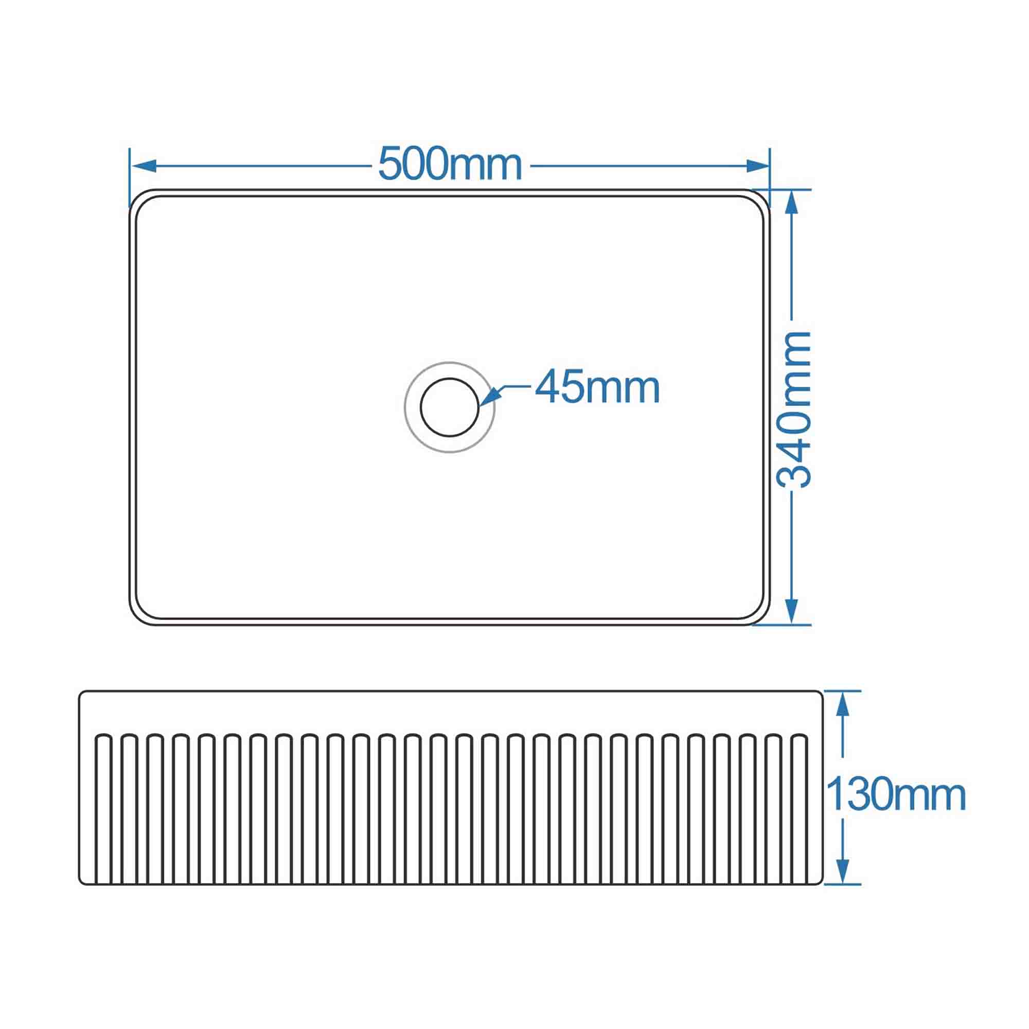 florence fluted rectangular countertop basin dimensions