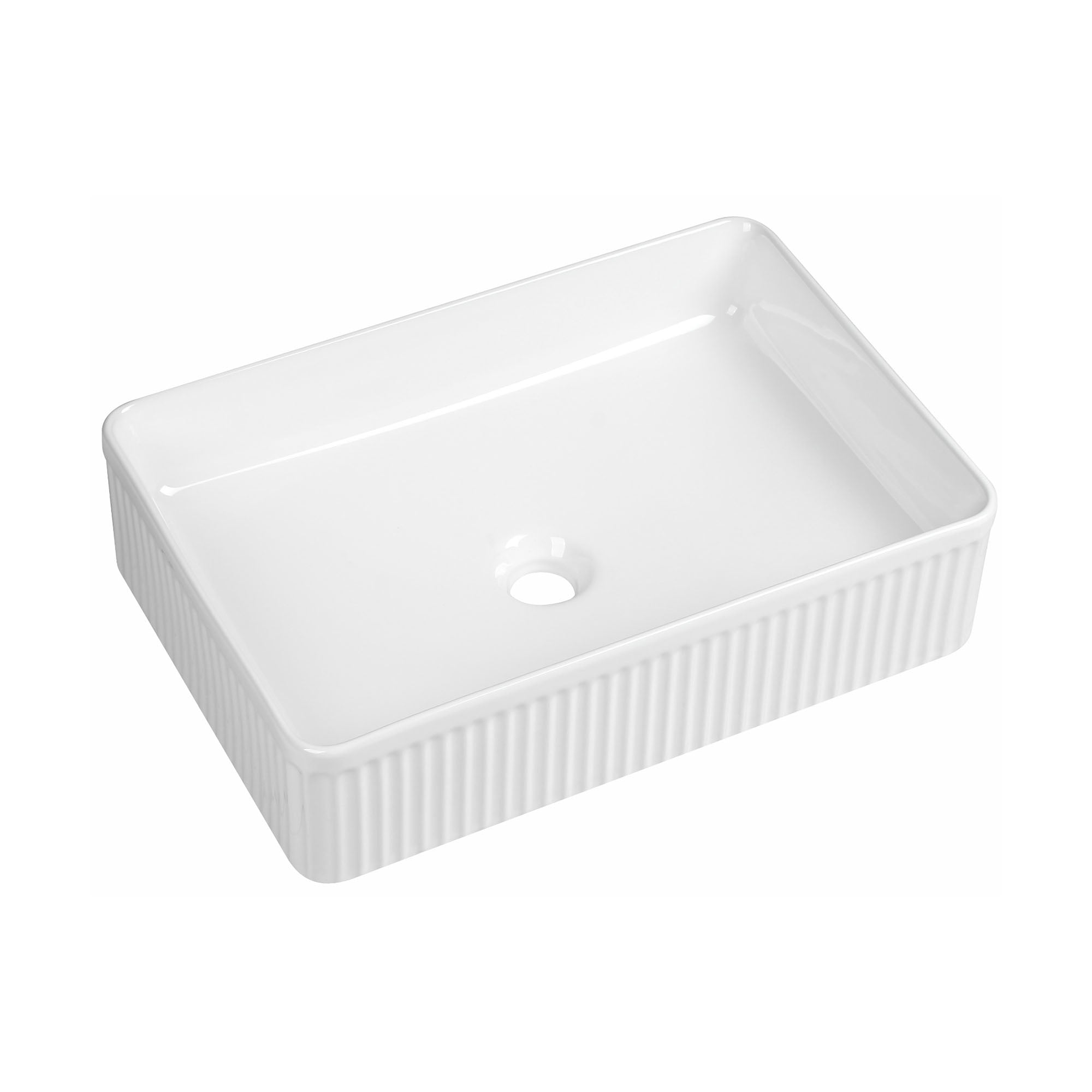 florence fluted rectangular countertop basin gloss white