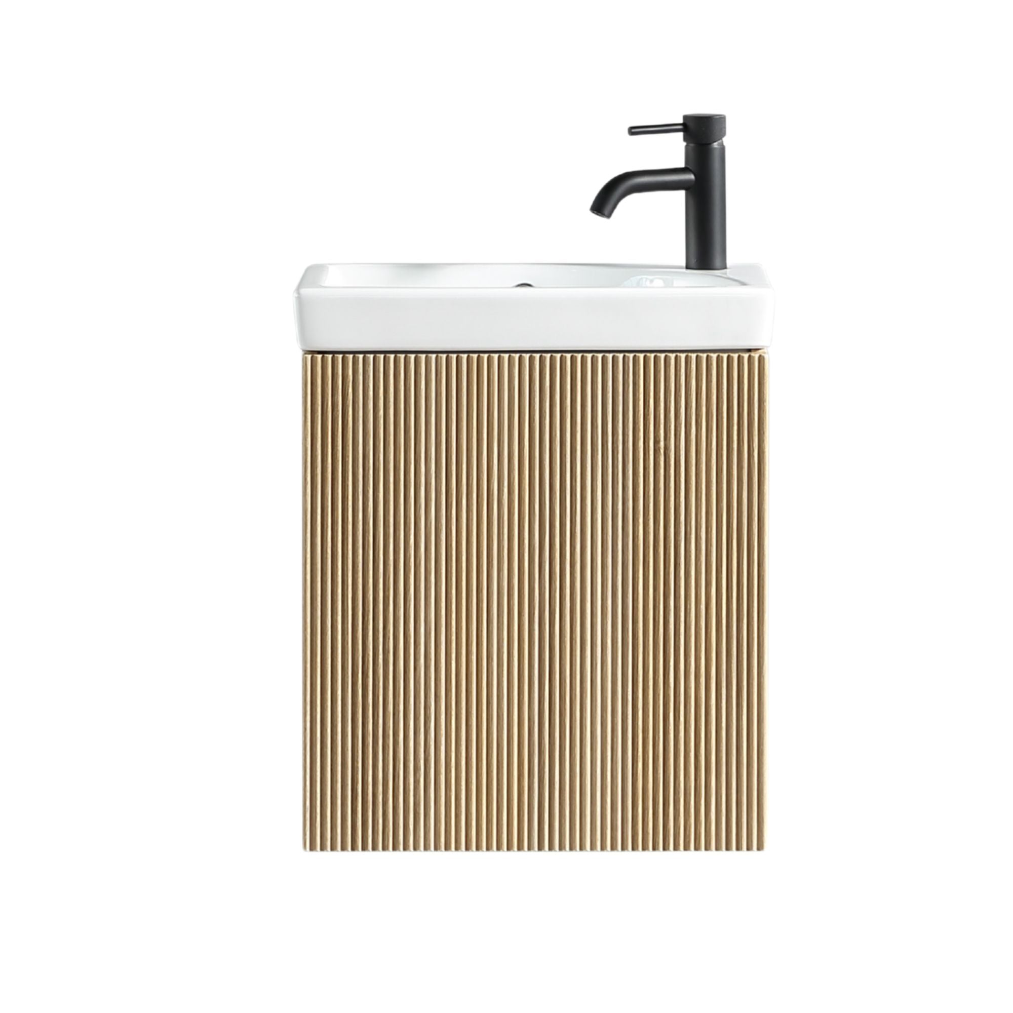 Florence Fluted Wall Mounted Cloakroom Vanity Unit With Ceramic Basin Oak Deluxe Bathrooms