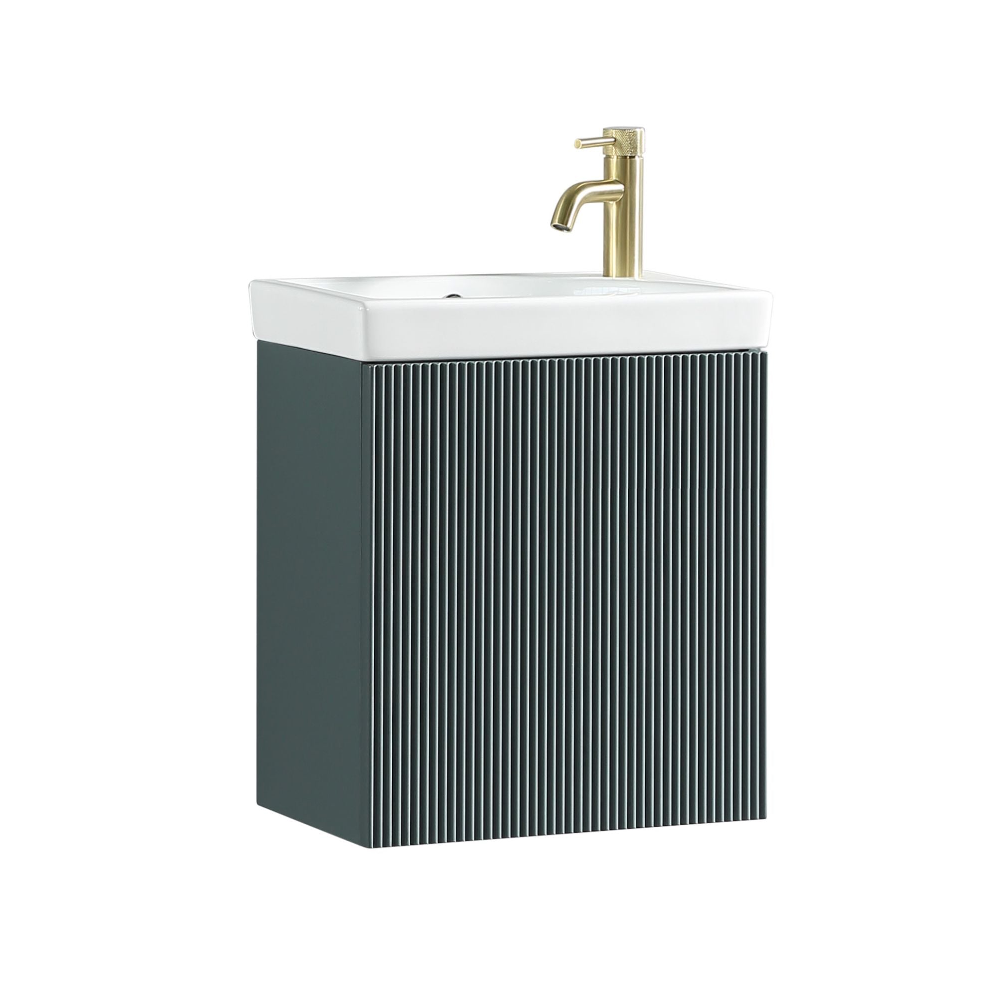 Florence Fluted Wall Mounted Cloakroom Vanity Unit With Ceramic Basin Smoked Sage Deluxe Bathrooms