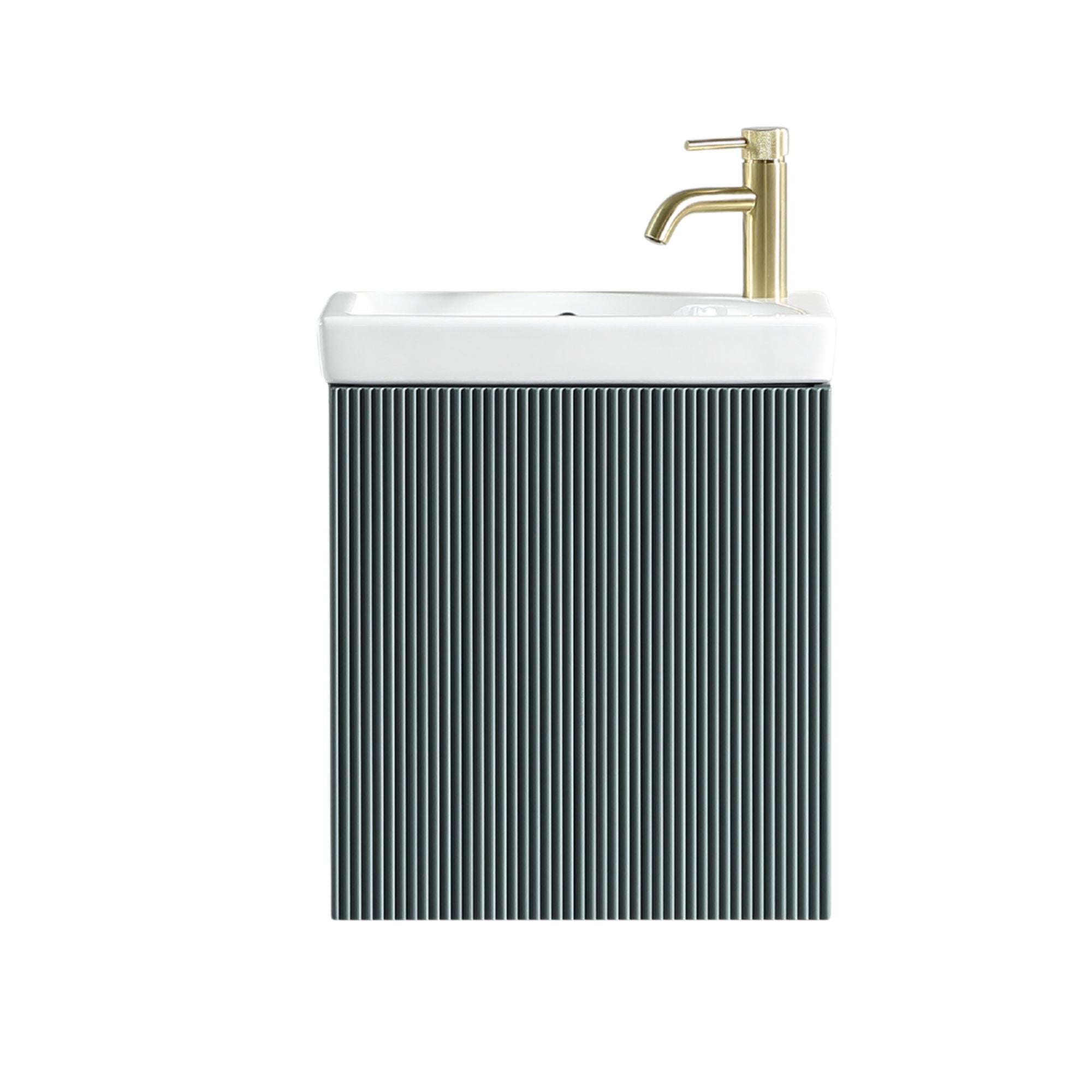 Florence Fluted Wall Mounted Cloakroom Vanity Unit With Ceramic Basin Smoked Sage Deluxe Bathrooms
