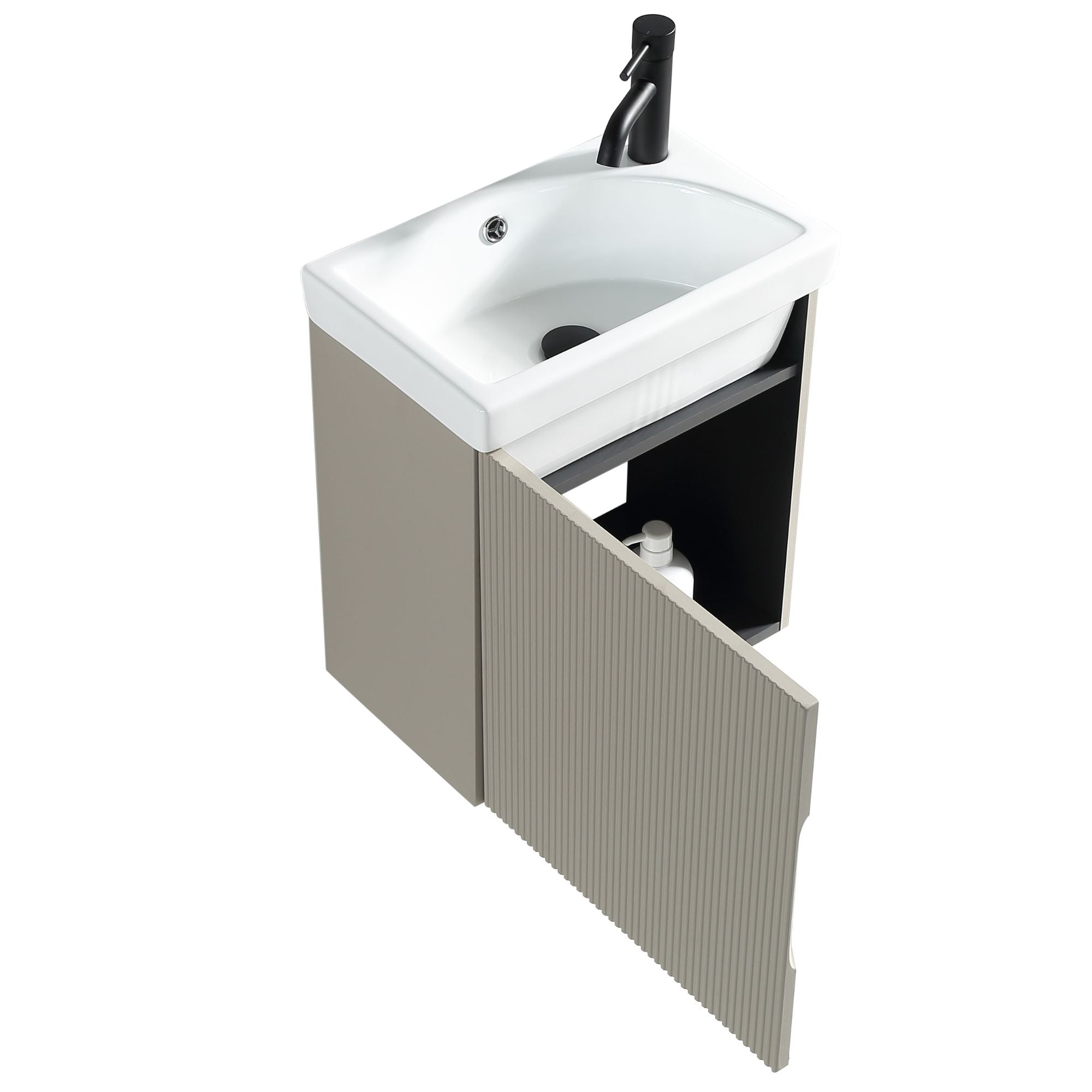 Florence Fluted Wall Mounted Cloakroom Vanity Unit With Ceramic Basin Soft Coffee Deluxe Bathrooms
