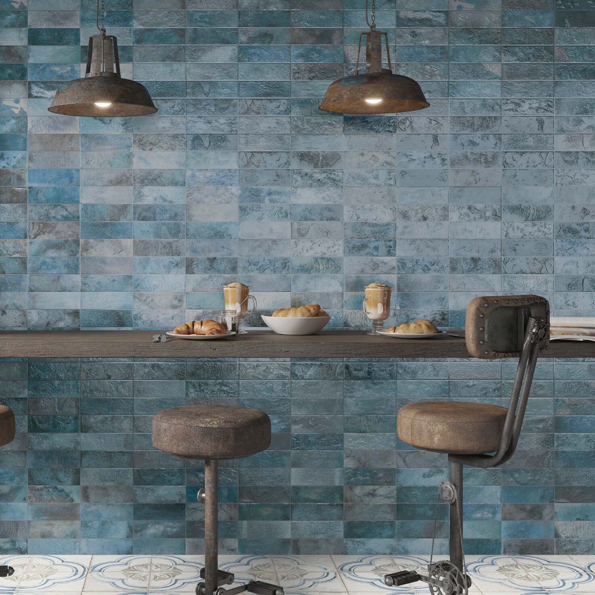 FS Raku Blue Decor Wall Tile 20x40cm Matte Lifestyle