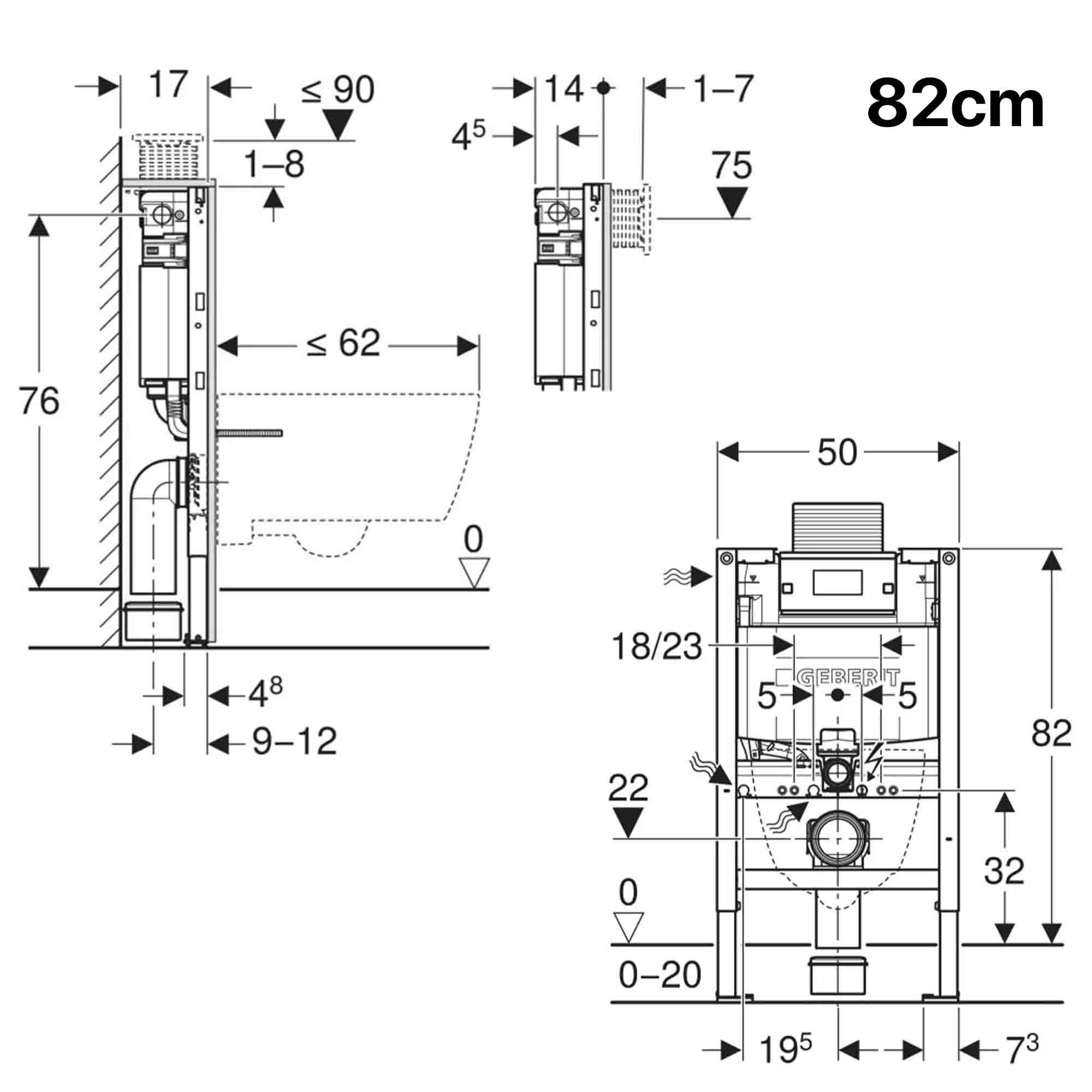 geberit alpha 82cm duofix toilet frame for wall hung wc with 12cm concealed cistern
