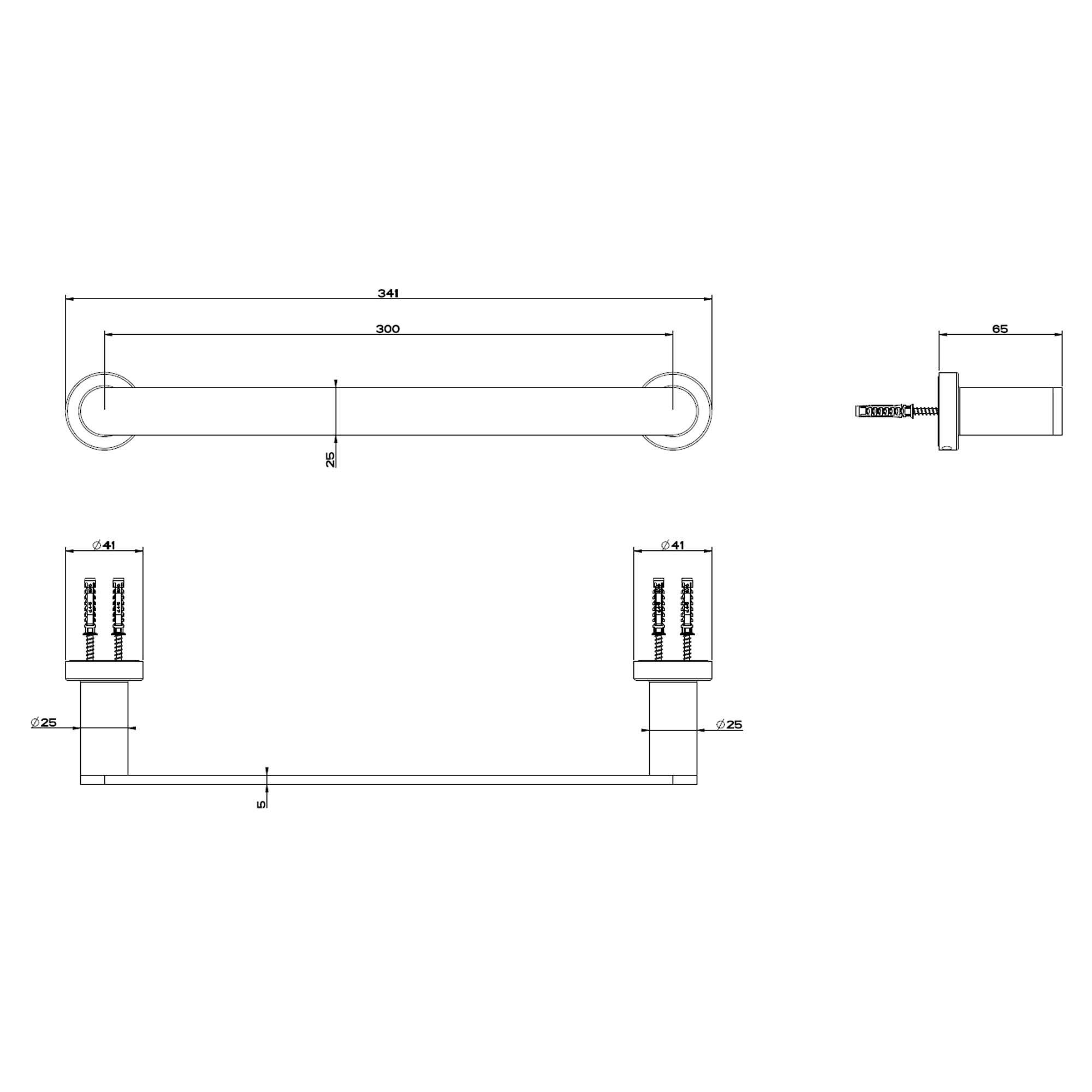 gessi emporio single towel rail 300mm dimensions