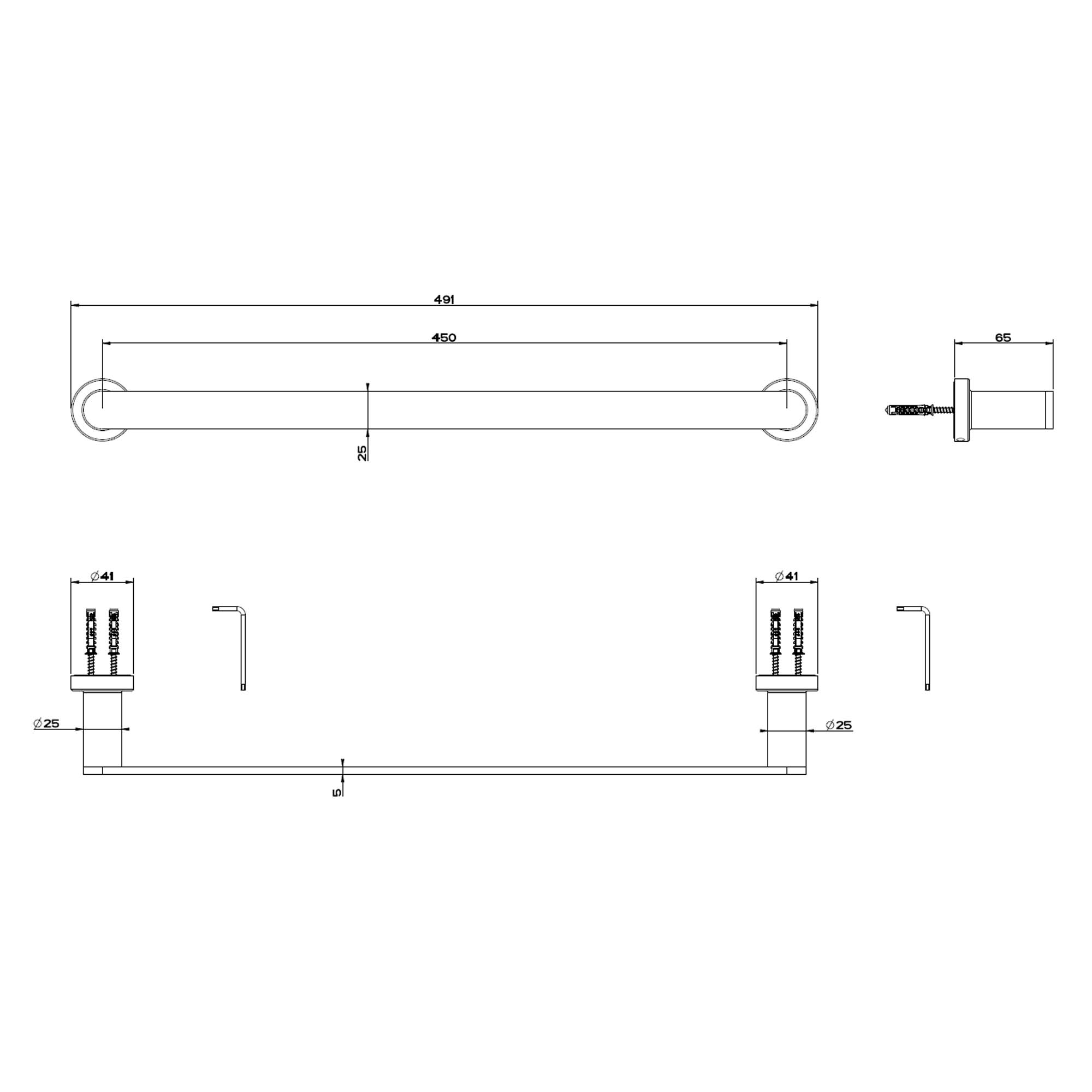 gessi emporio single towel rail 450mm dimensions