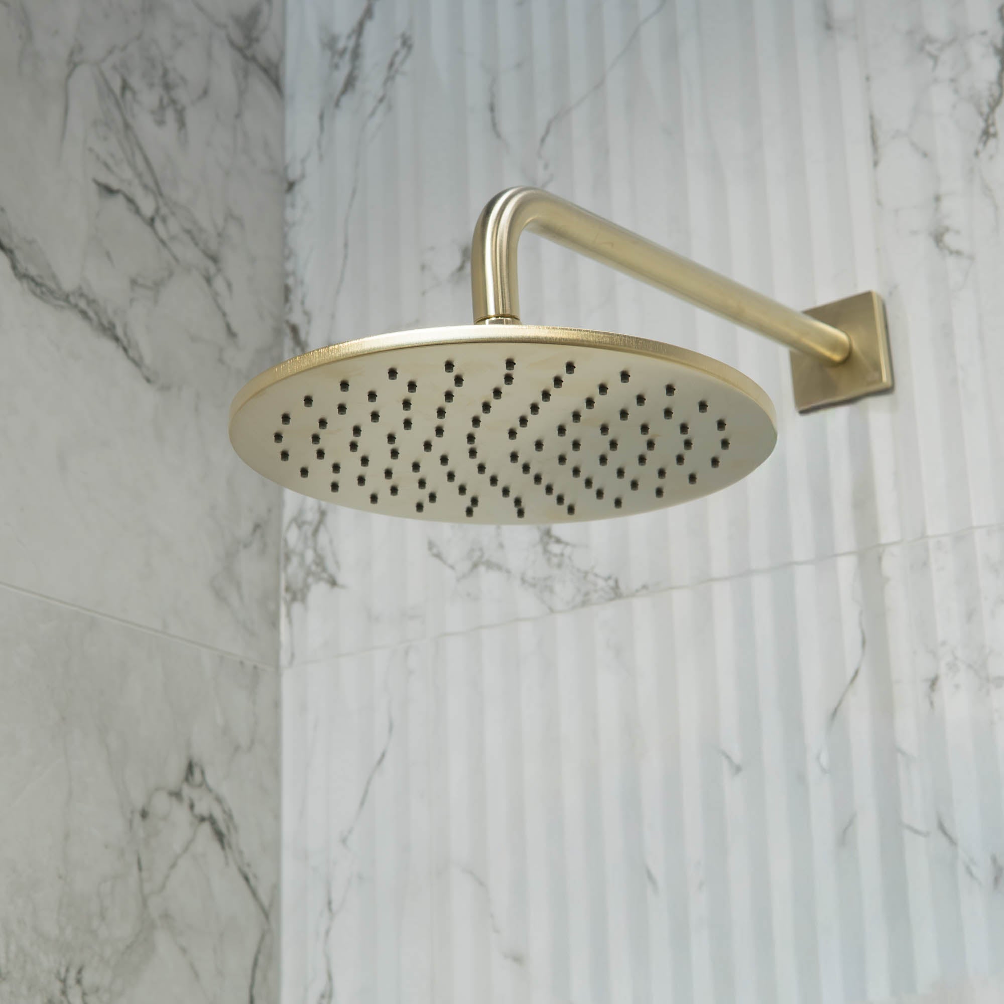 Gessi Manzoni Shower Head in Brushed Brass Gold Finish Wall Mounted at Deluxe Bathrooms Showroom