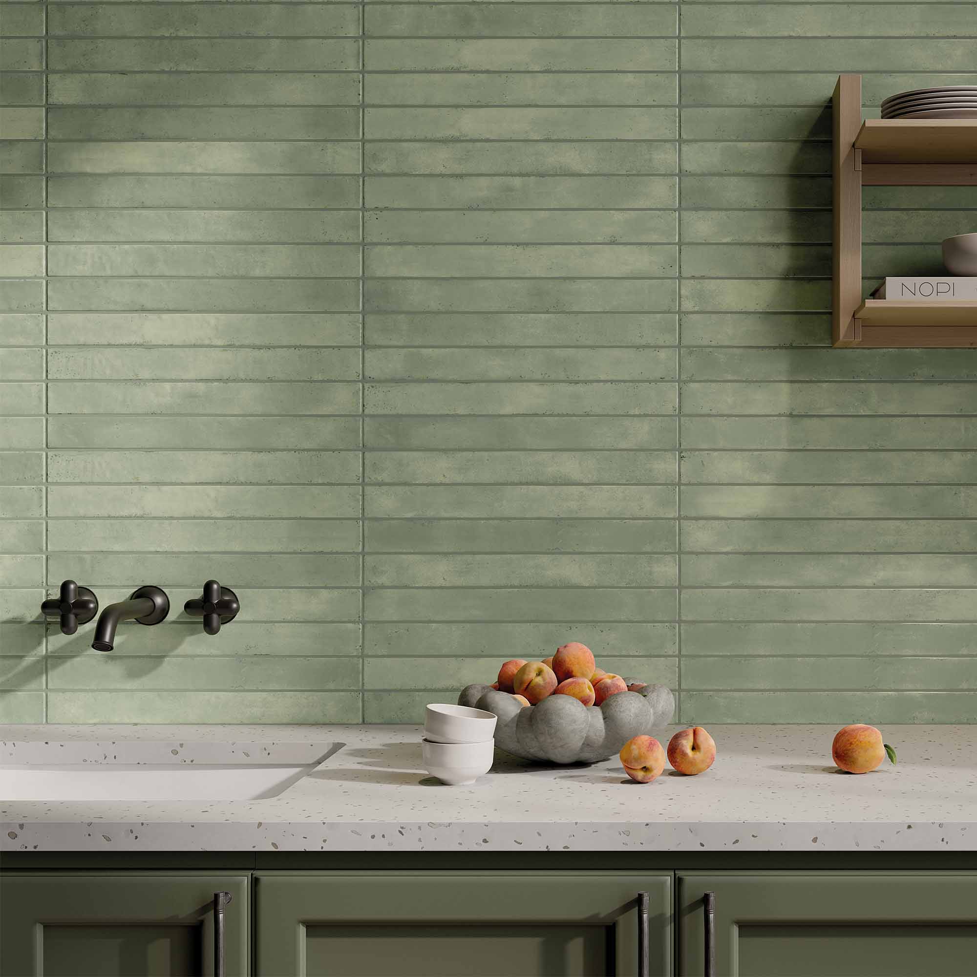 graffiti aquamarina brick porcelain wall tile 4.8x45cm matt
