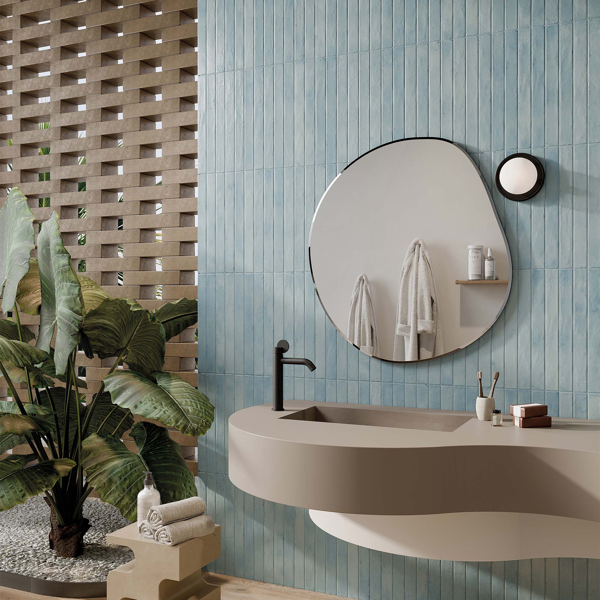 graffiti sky brick porcelain wall tile 4.8x45cm matt