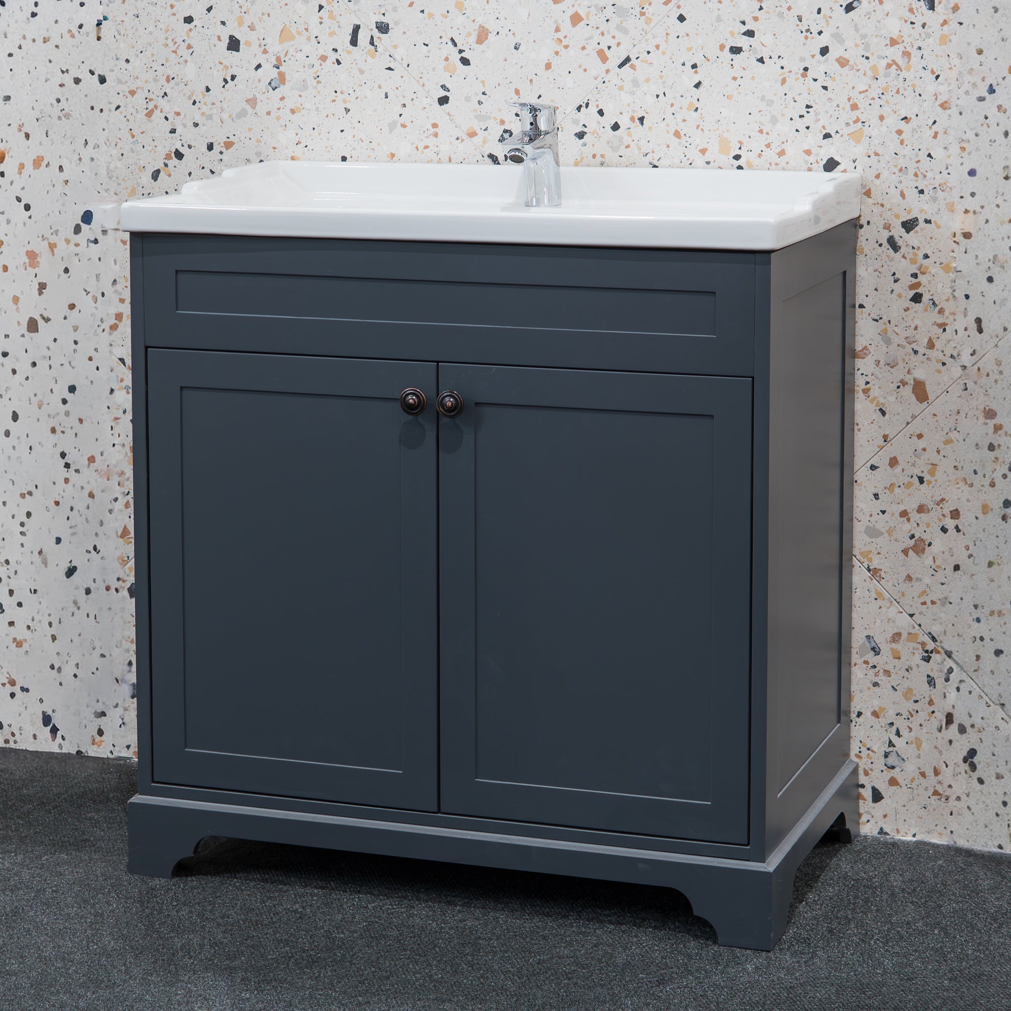 Granlusso Ailesbury 2-Door Floorstanding Vanity Unit with Ceramic Basin in Matt Grey at Deluxe Bathrooms