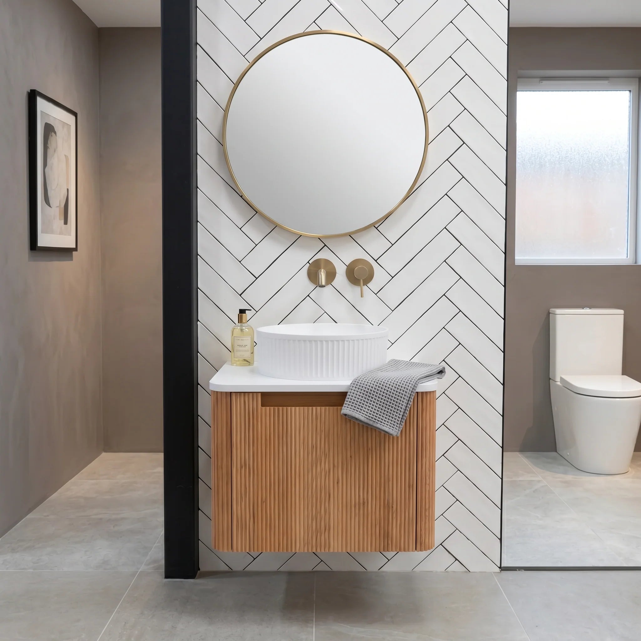 Granlusso™ Amalfi Oak Fluted Wall Mounted Vanity Unit With Worktop