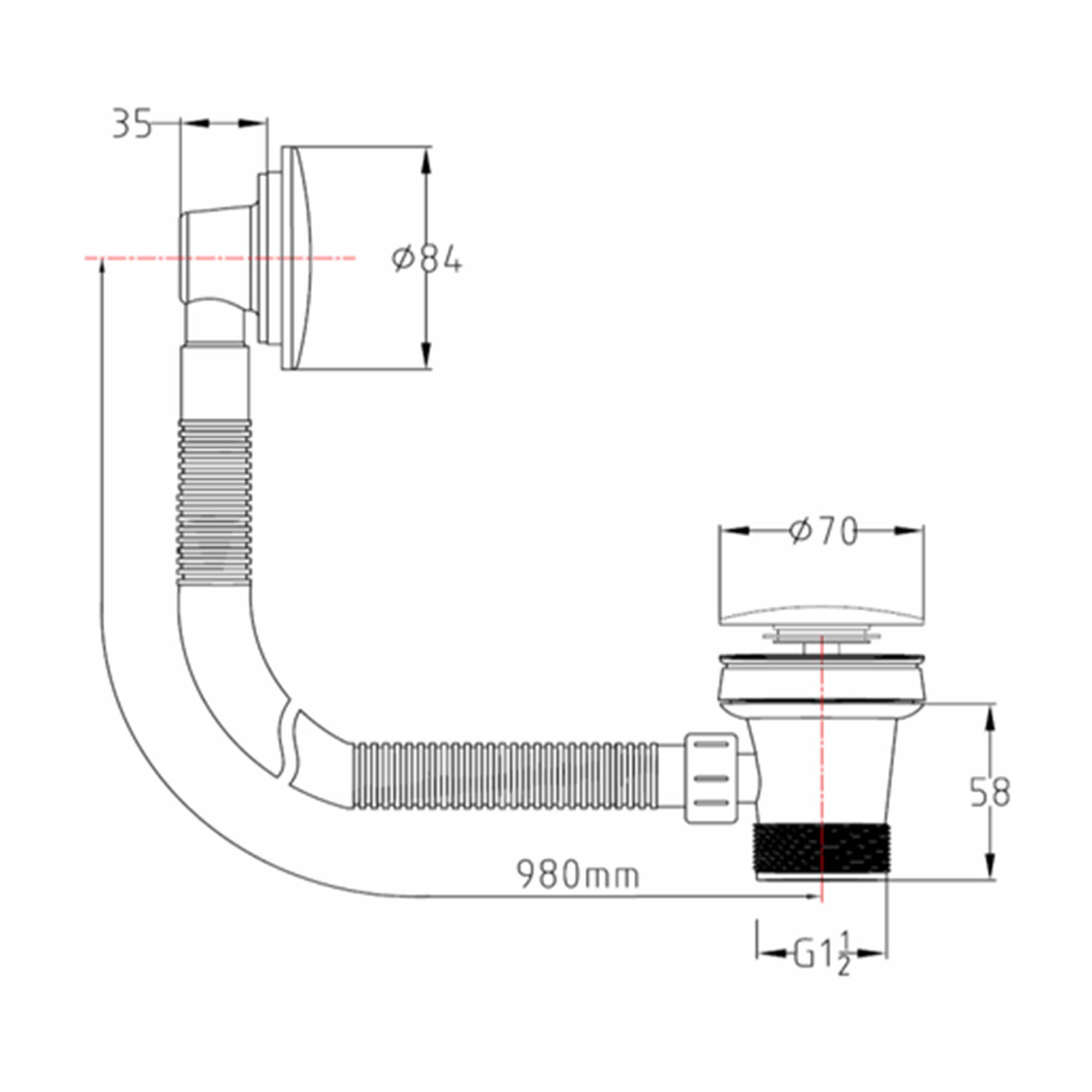 granlusso amalfi easy clean bath waste dimensions