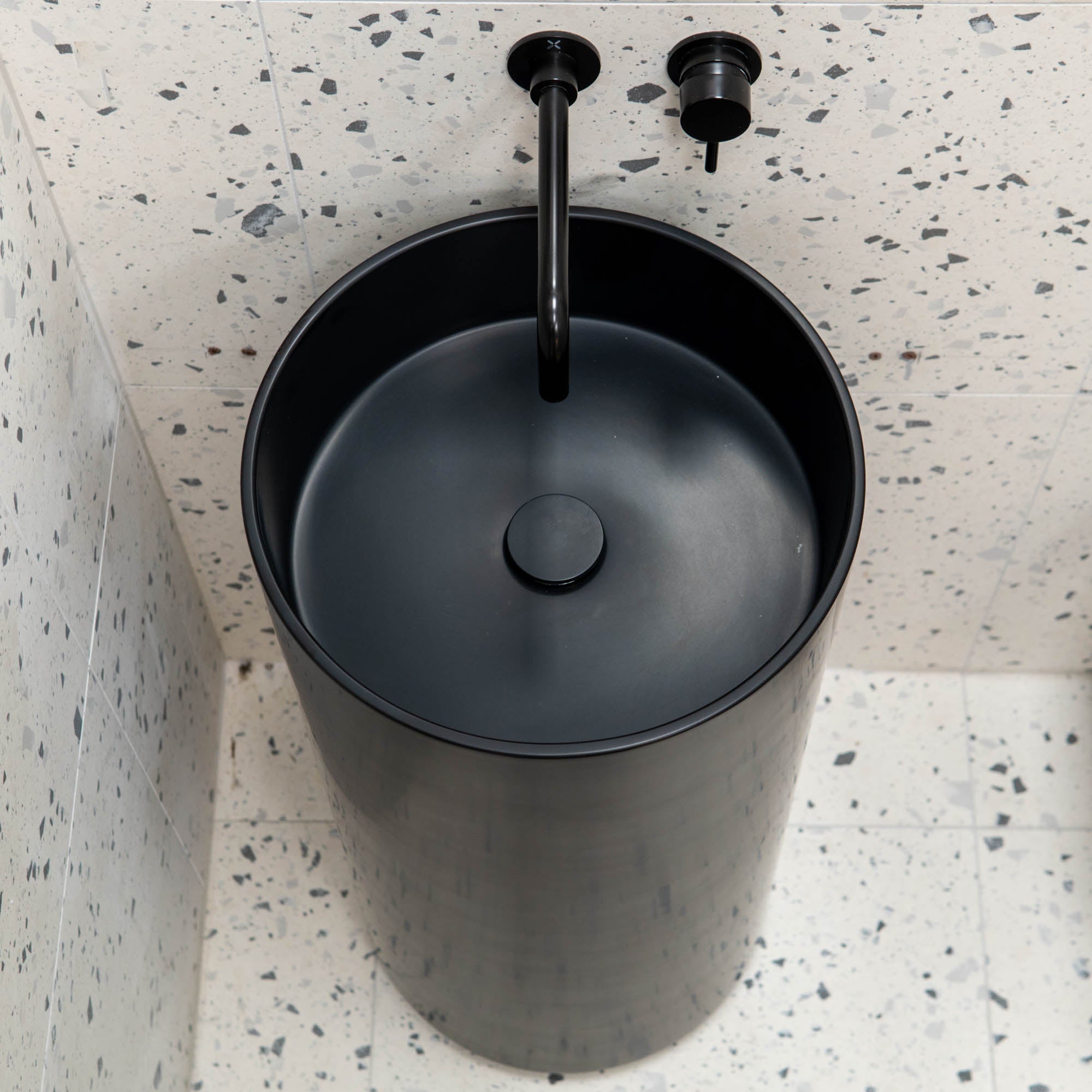 Granlusso™ Amalfi Cylinder Freestanding Stone Basin - Matt Black