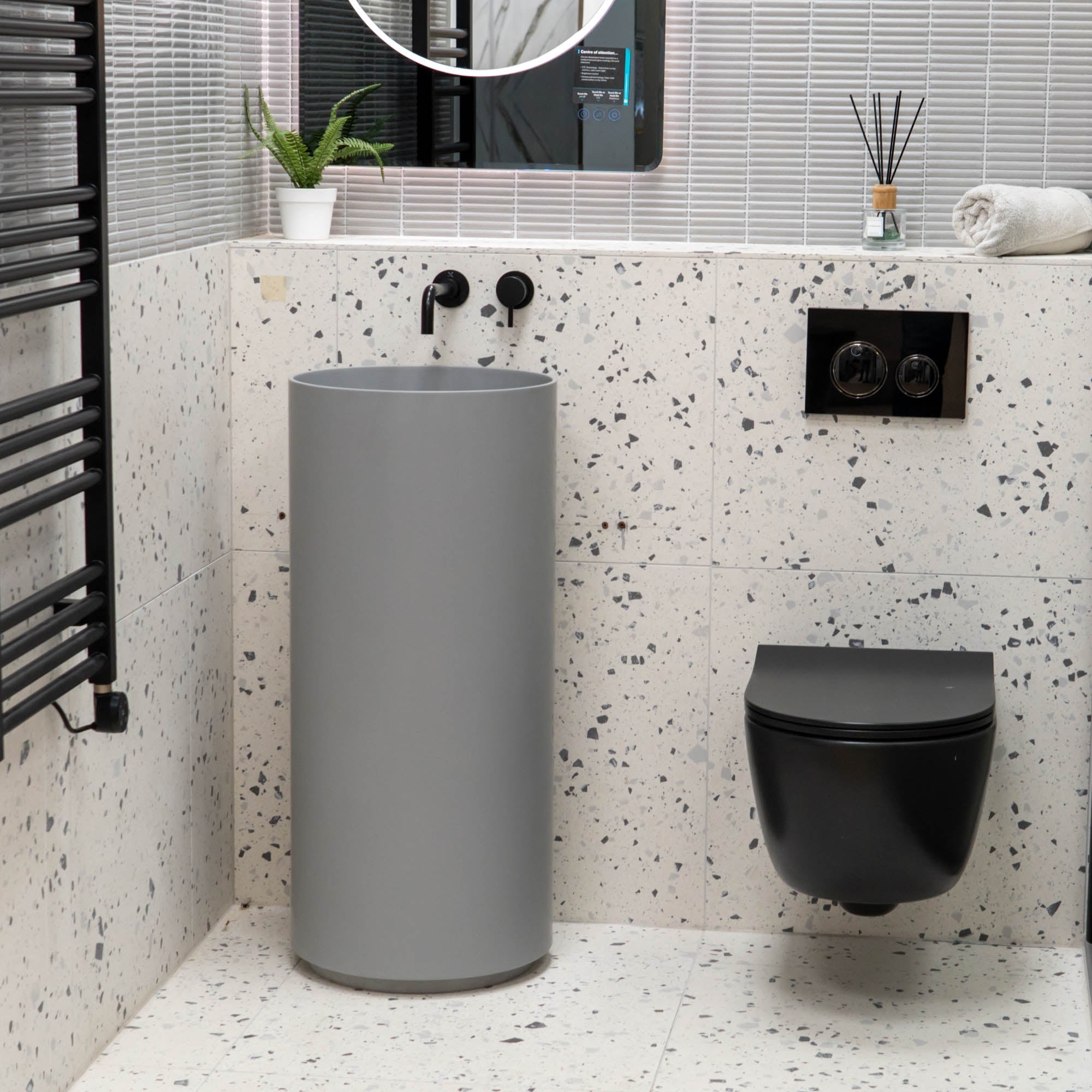Granlusso™ Amalfi Cylinder Freestanding Stone Basin - Matt Grey