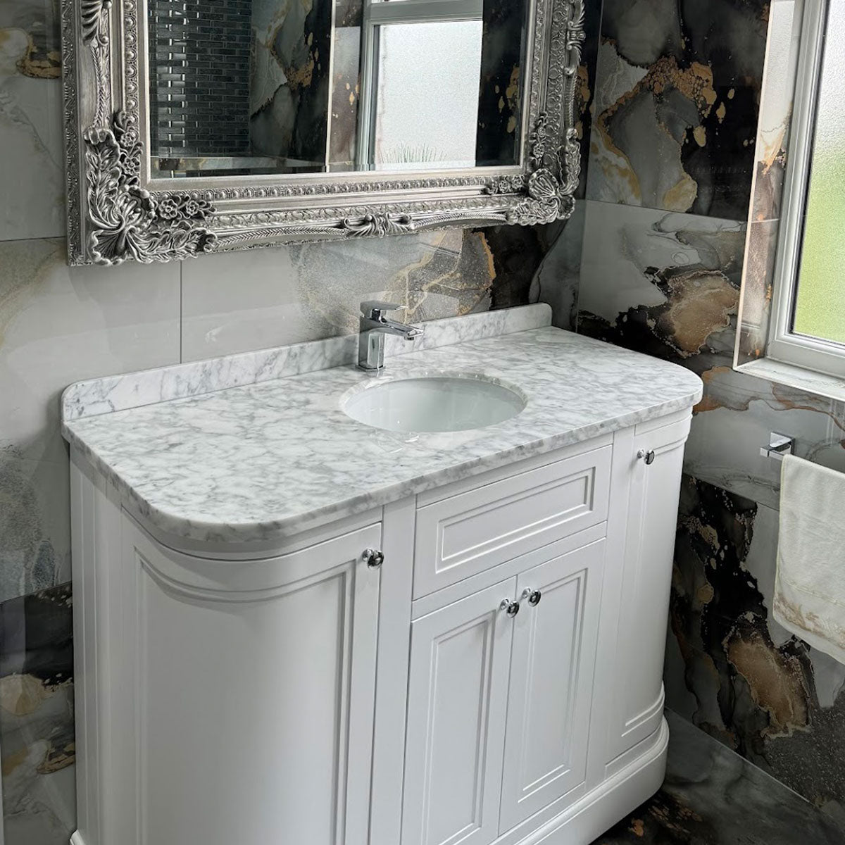 Granlusso Hampton 1200 Floorstanding Curved Vanity Unit With Real Marble Worktop and Basin