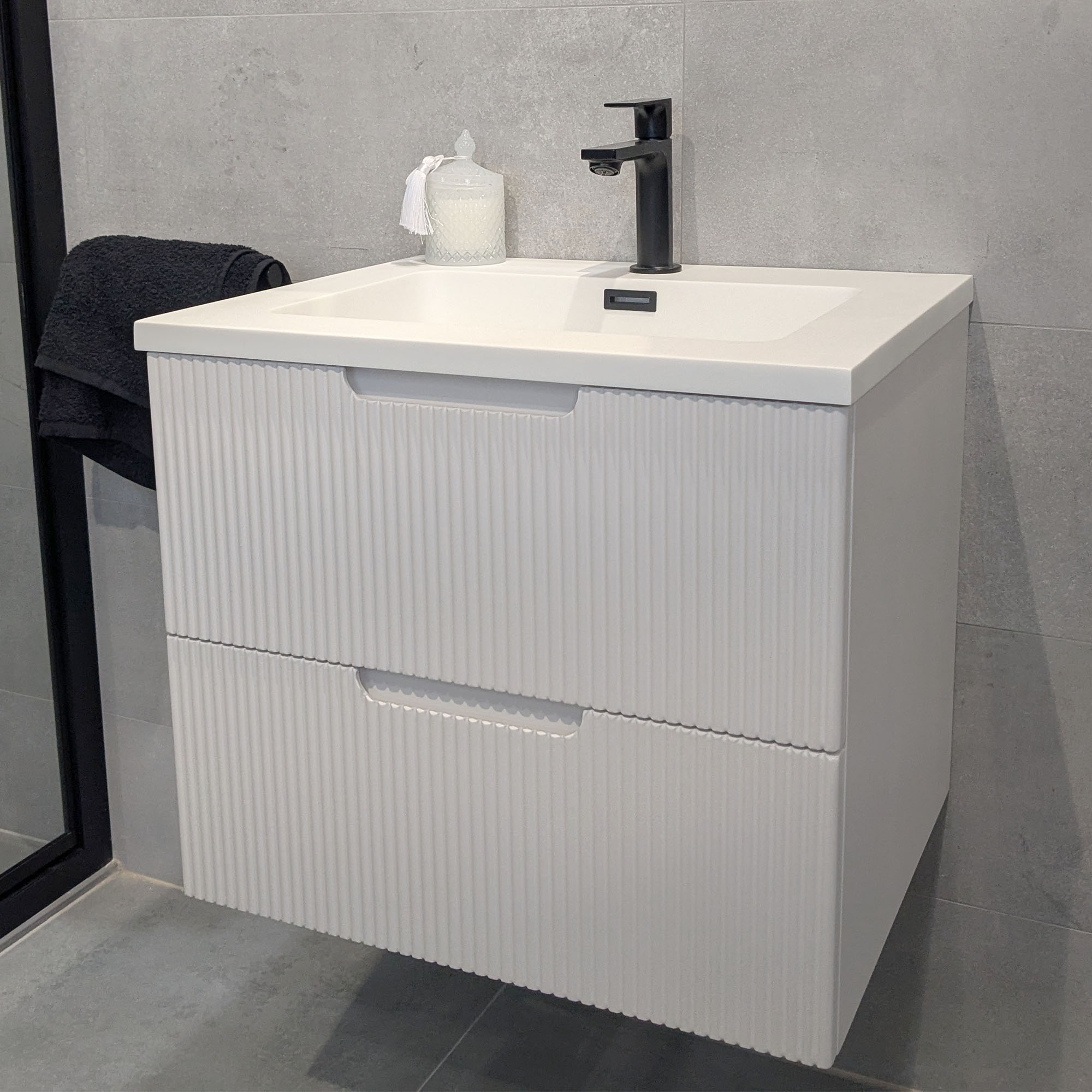 Granlusso Opus White Fluted Wall Mounted Vanity Unit With Solid Surface Washbasin