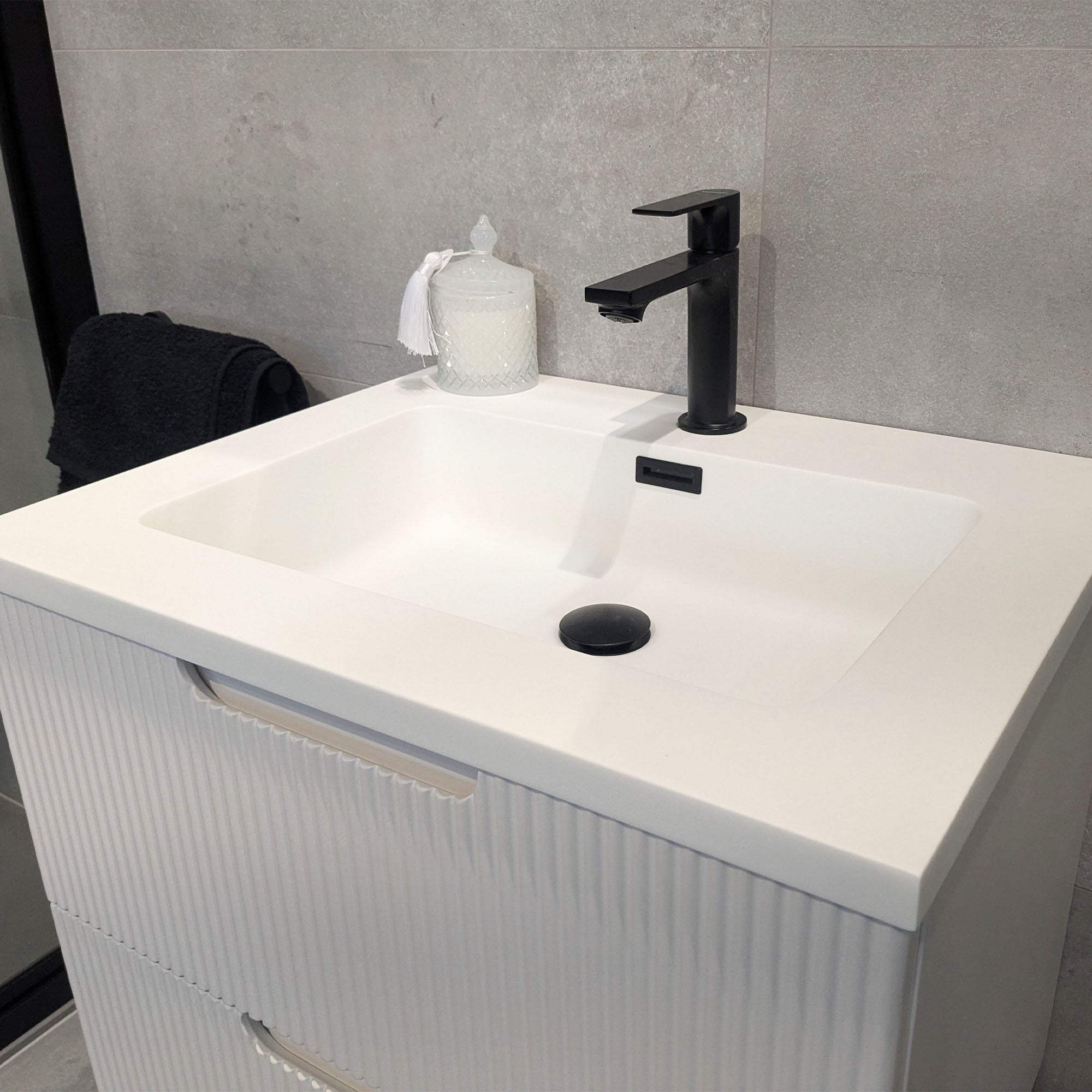 Granlusso Opus White Fluted Wall Mounted Vanity Unit With Solid Surface Washbasin
