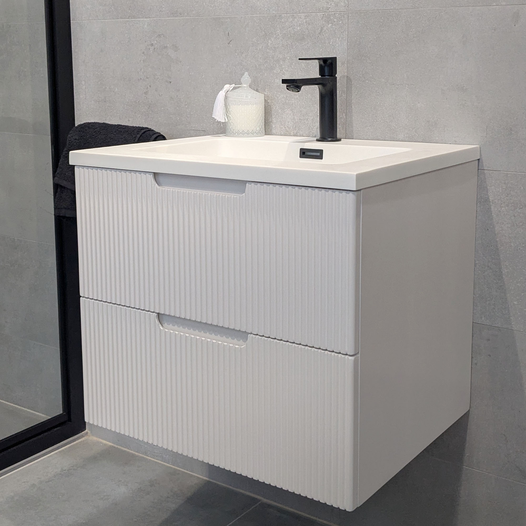 Granlusso Opus White Fluted Wall Mounted Vanity Unit With Solid Surface Washbasin