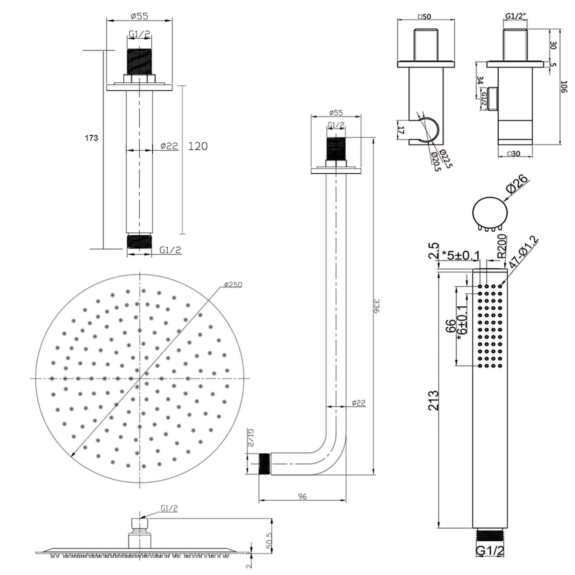 granlusso portofino 2 outlet thermostatic shower kit brushed bronze dimensions