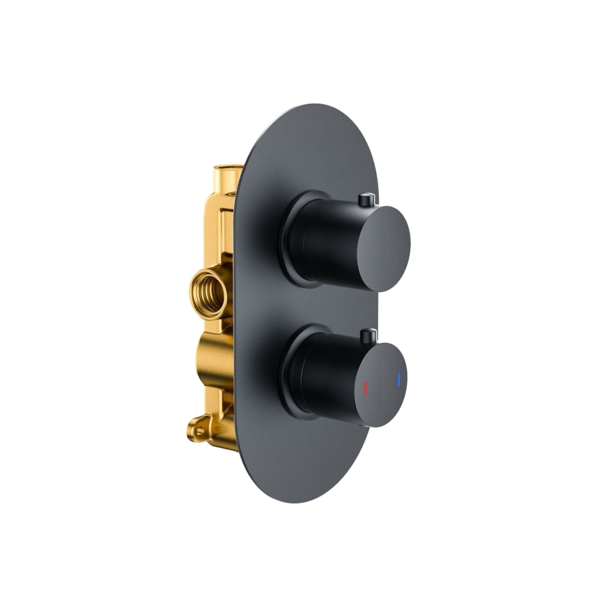 Granlusso portofino Matt Black 2 outlet shower valve control panel on a white background deluxe bathrooms