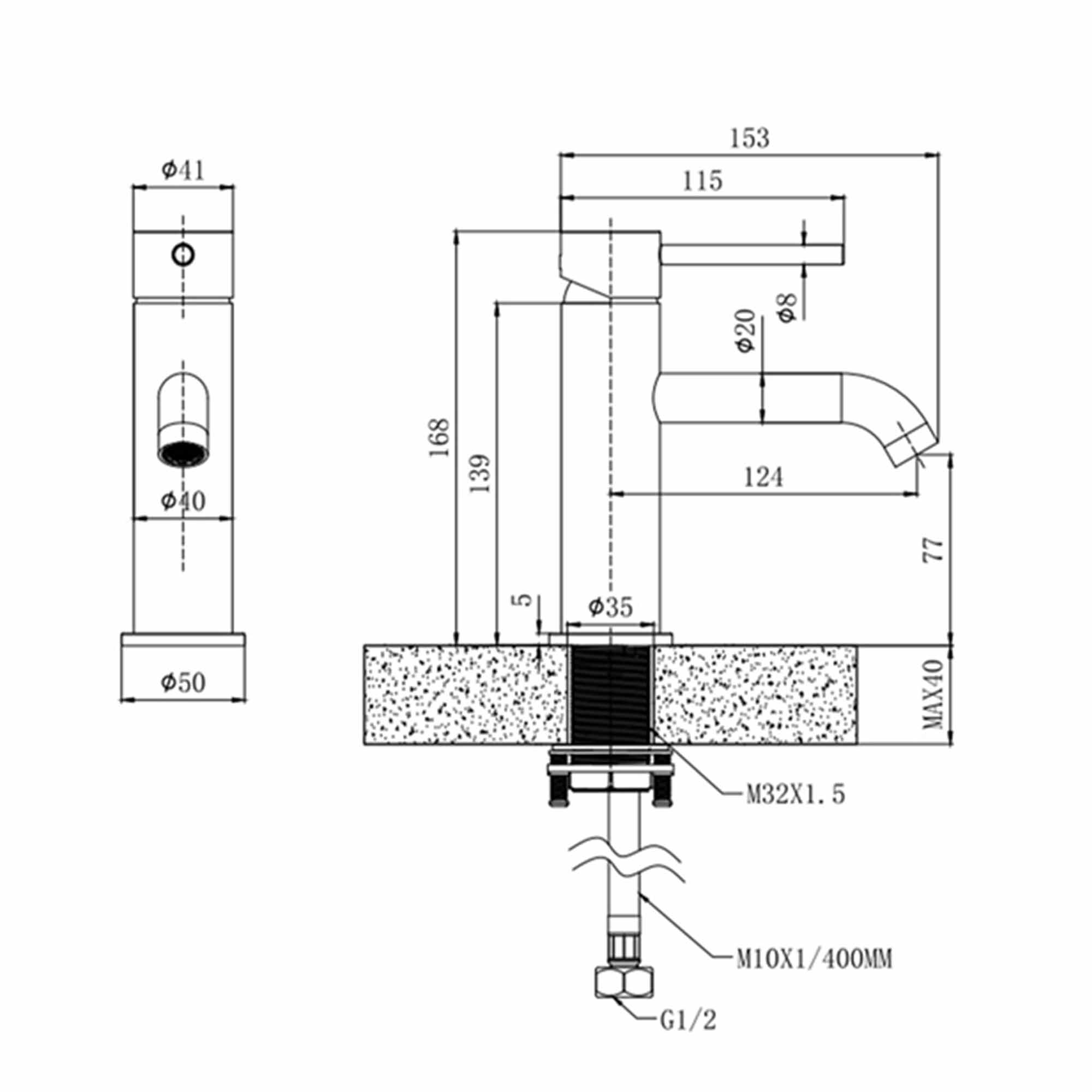 granlusso portofino basin mixer dimensions
