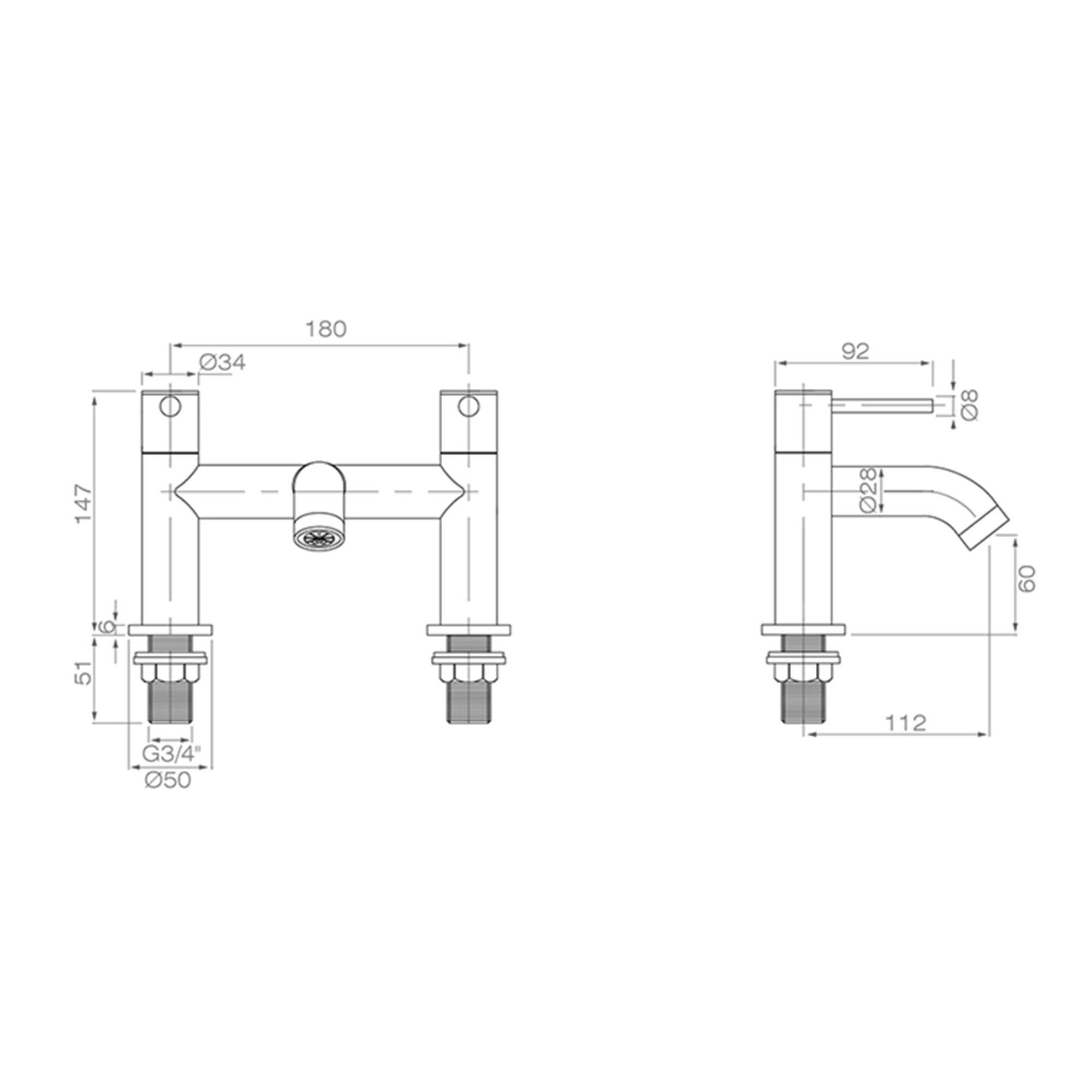 granlusso portofino deck mounted bath filler dimensions
