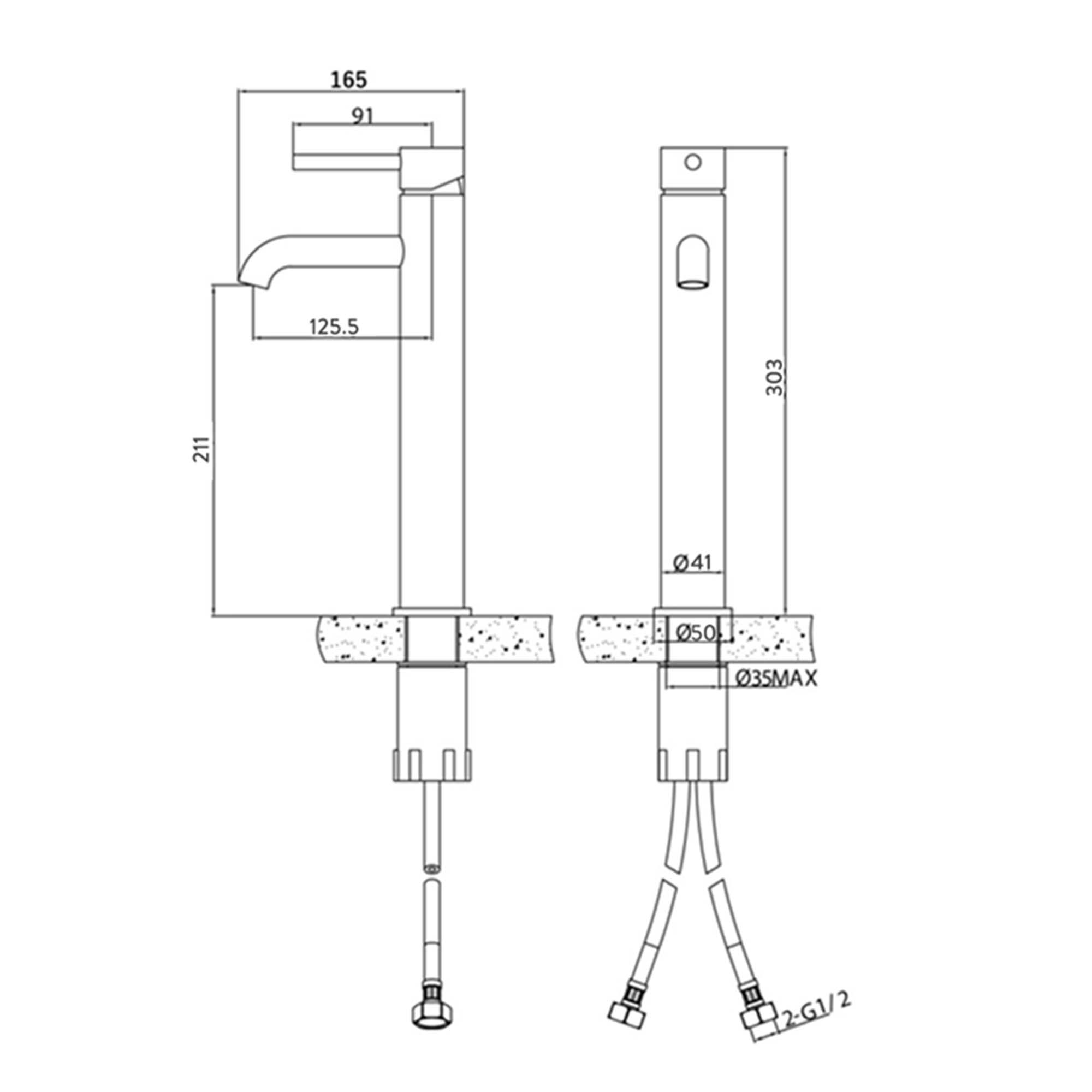 granlusso portofino tall basin mixer dimensions