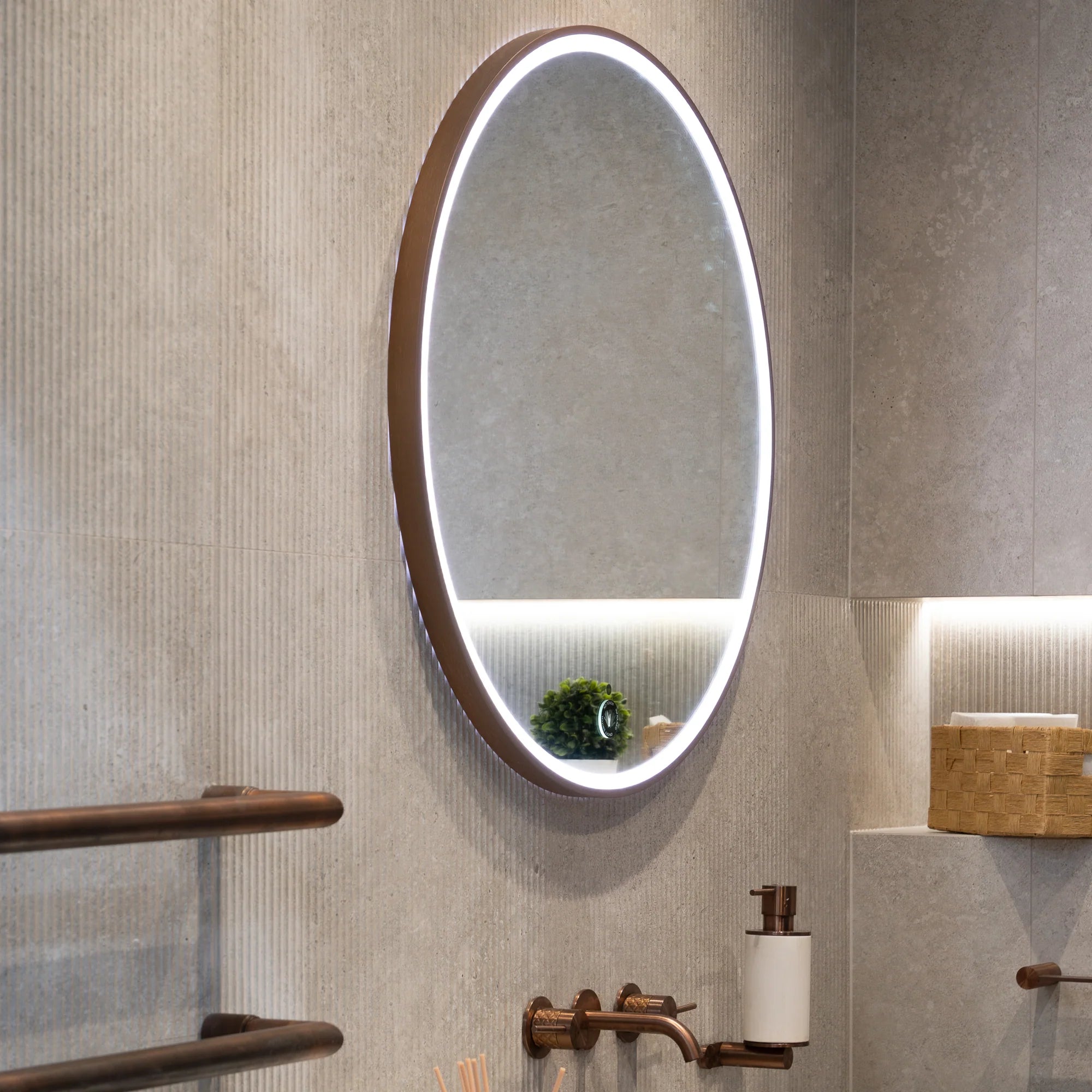 Granlusso Rocco Round LED Mirror with Brushed Bronze Effect Frame