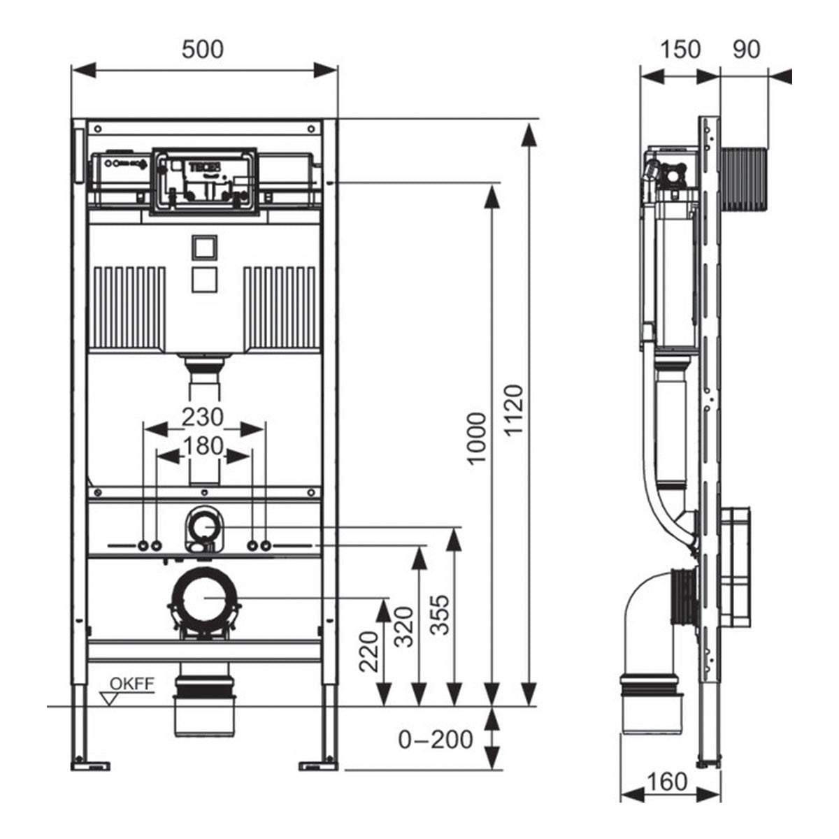 granlusso tece wall hung toilet frame with concealed cistern 1120mm