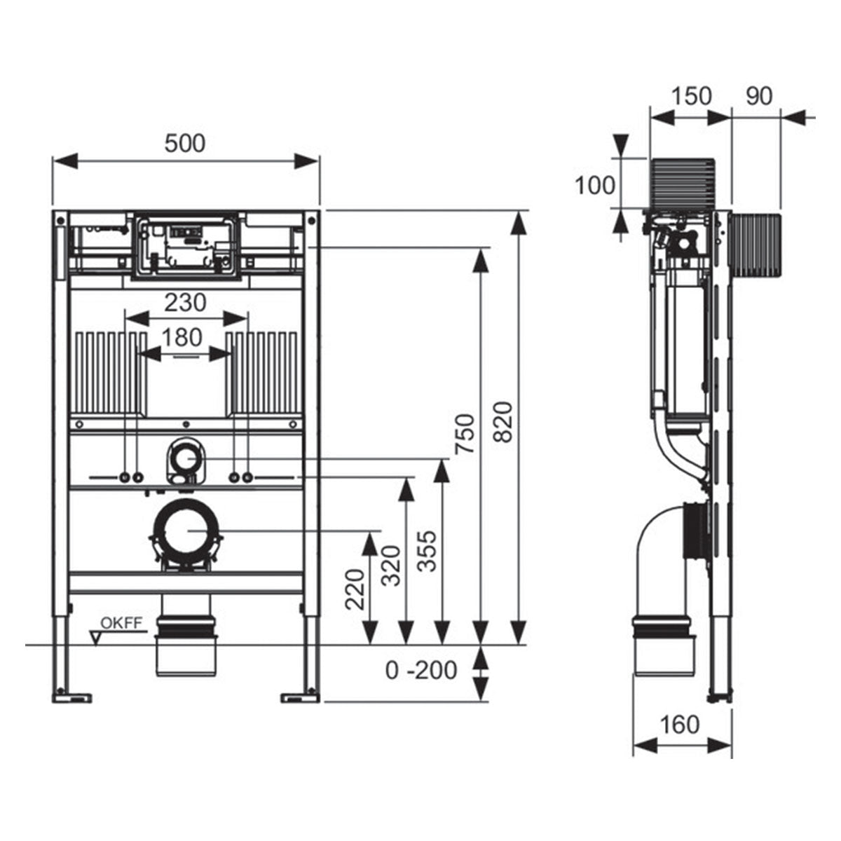 granlusso tece wall hung toilet frame with concealed cistern 820mm