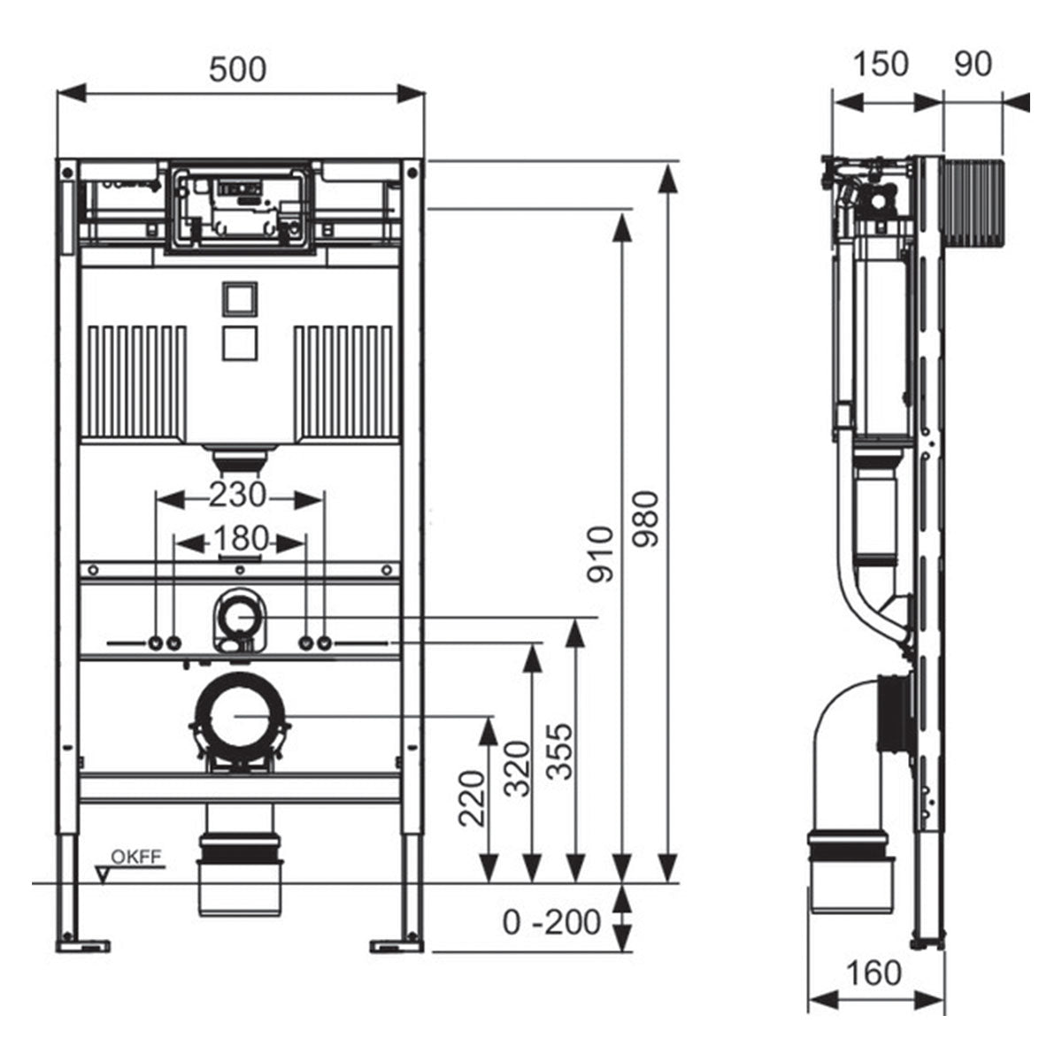 granlusso tece wall hung toilet frame with concealed cistern 980mm