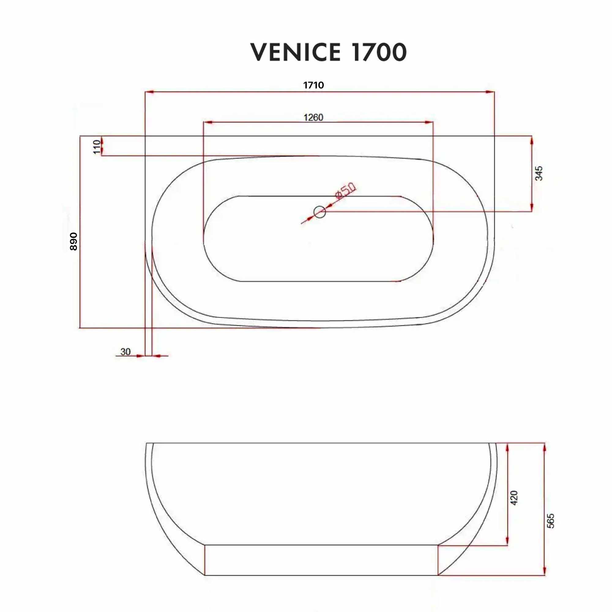 granlusso venice 1700 freestanding bath dimensions